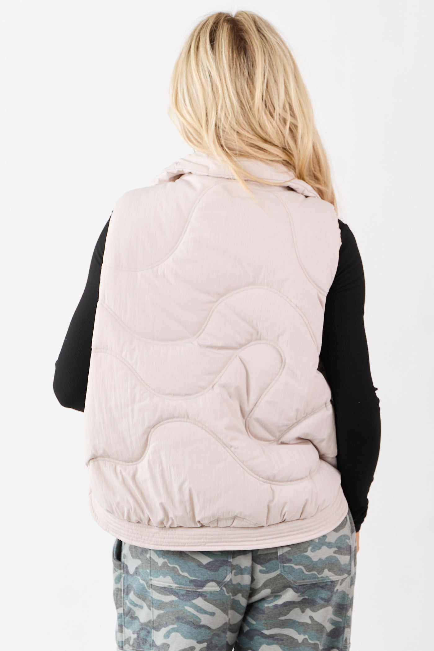 Coconut Mock Neck Hidden Zip Up Puffer Vest