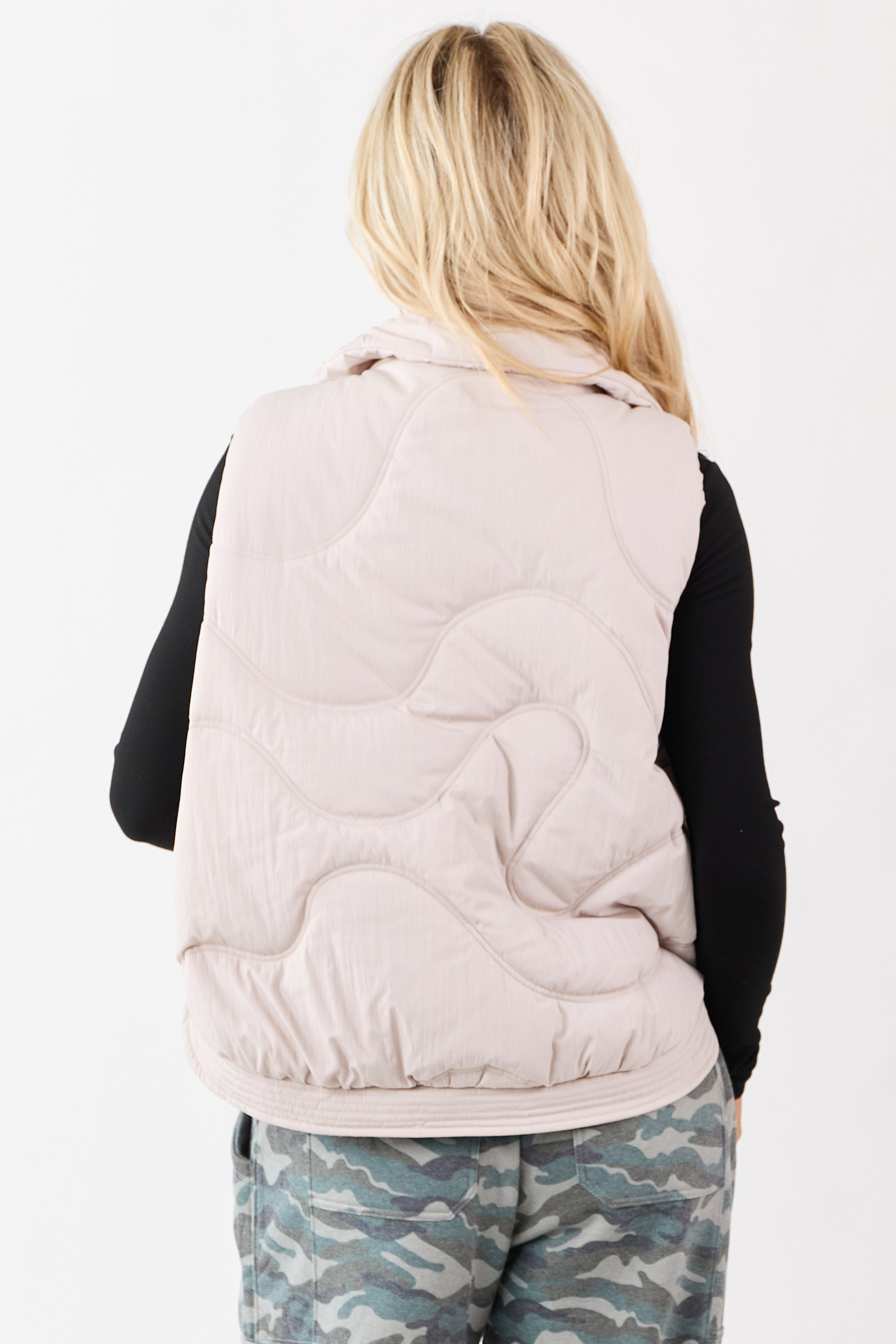 Coconut Mock Neck Hidden Zip Up Puffer Vest
