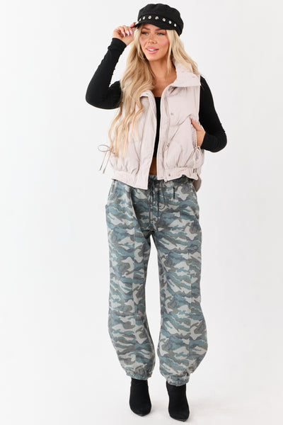 Coconut Mock Neck Hidden Zip Up Puffer Vest