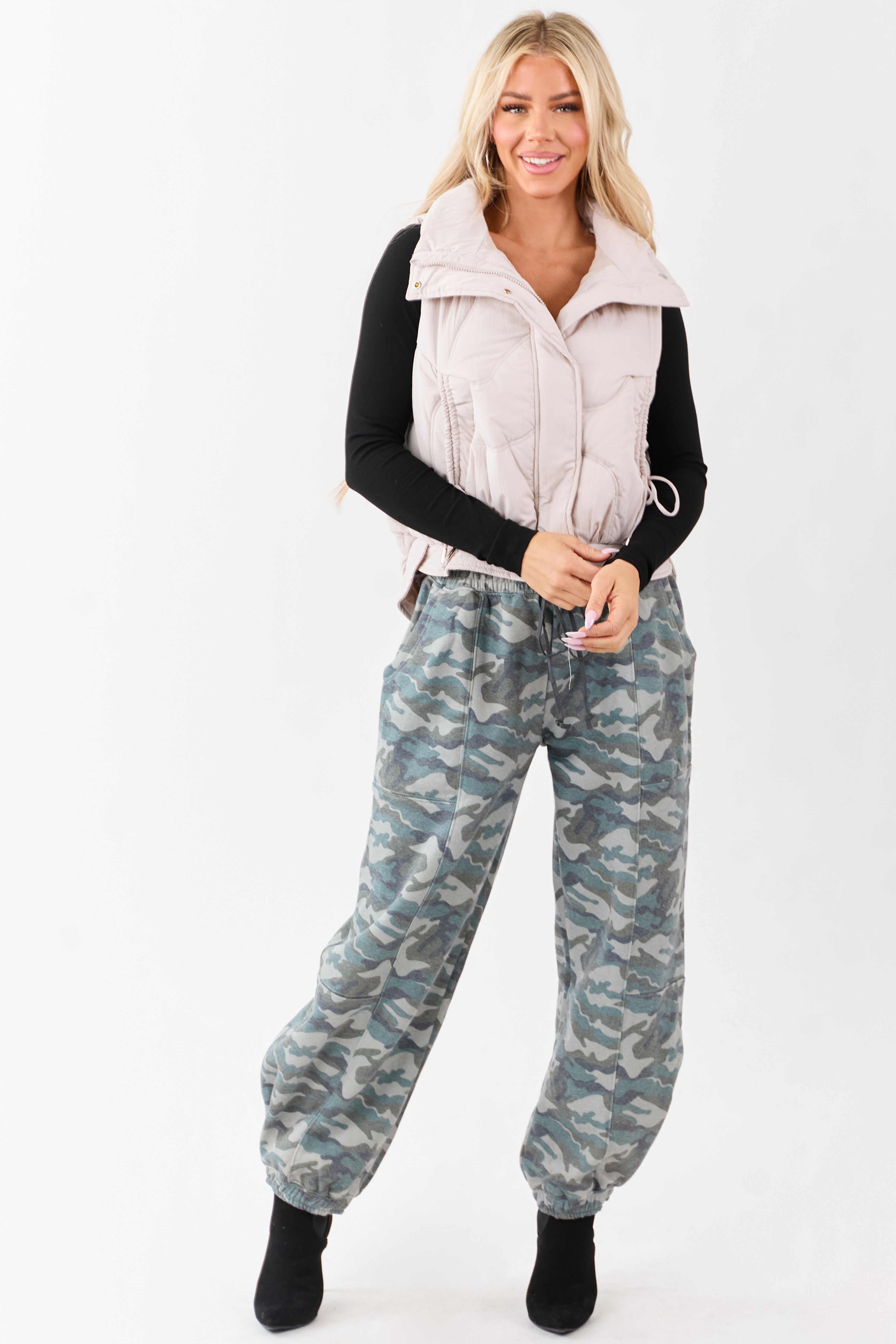 Coconut Mock Neck Hidden Zip Up Puffer Vest