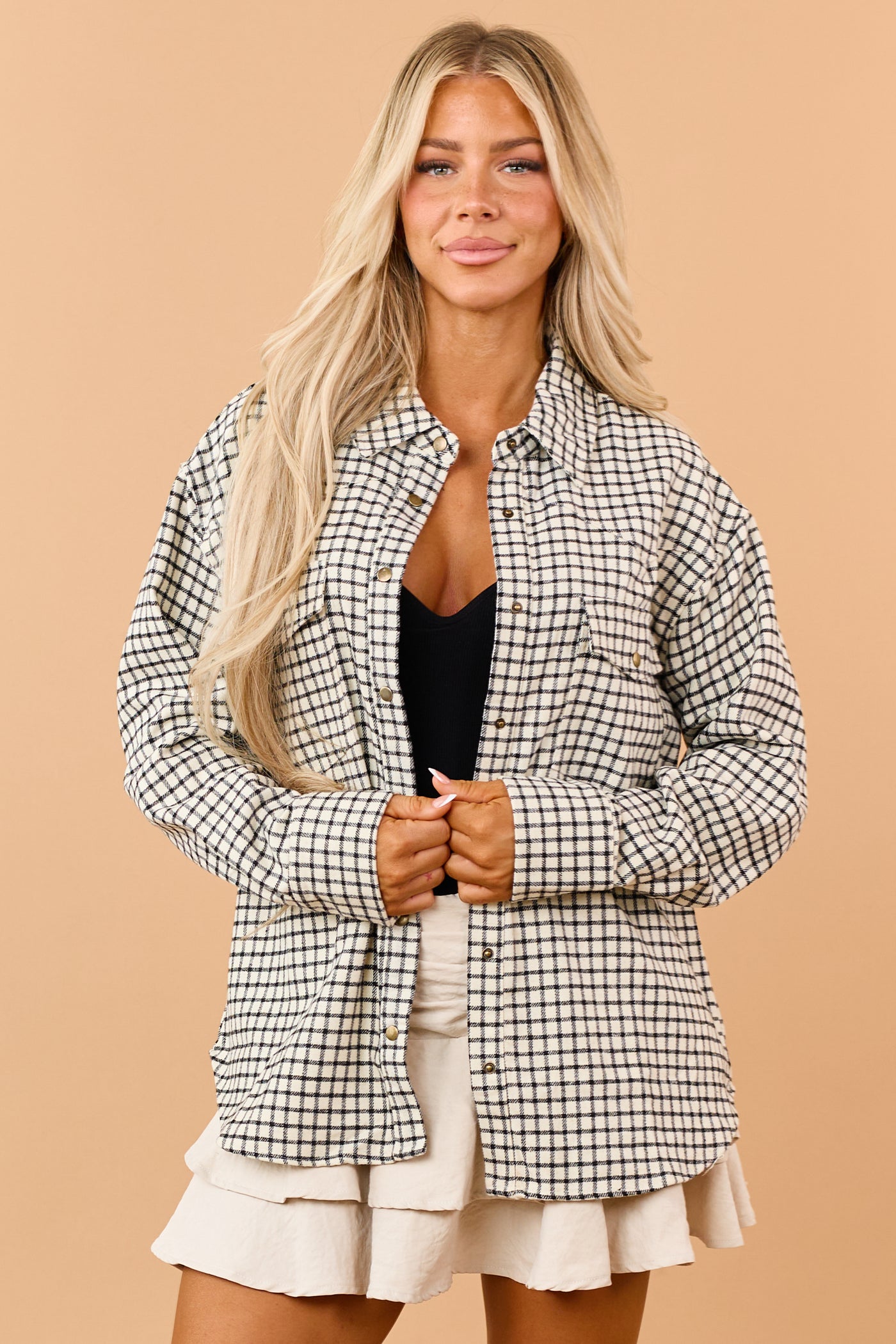 Coconut Plaid Wool Blend Button Down Shacket