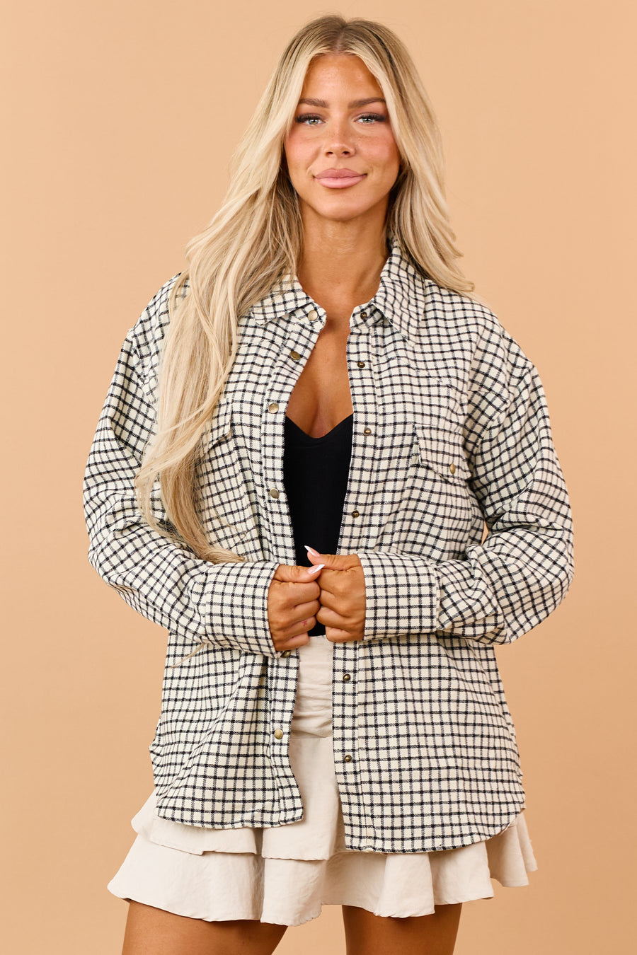 Coconut Plaid Wool Blend Button Down Shacket