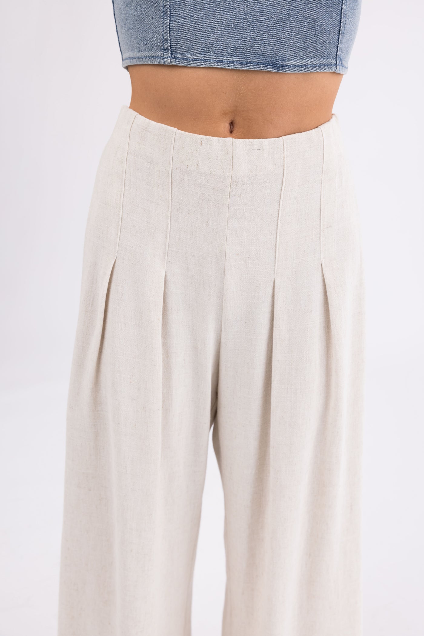 Coconut Pleated Cropped Palazzo Pants