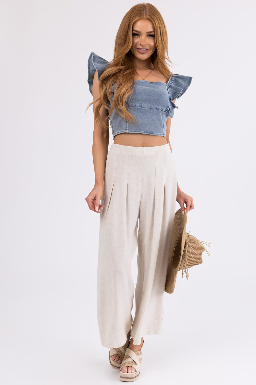Coconut Pleated Cropped Palazzo Pants