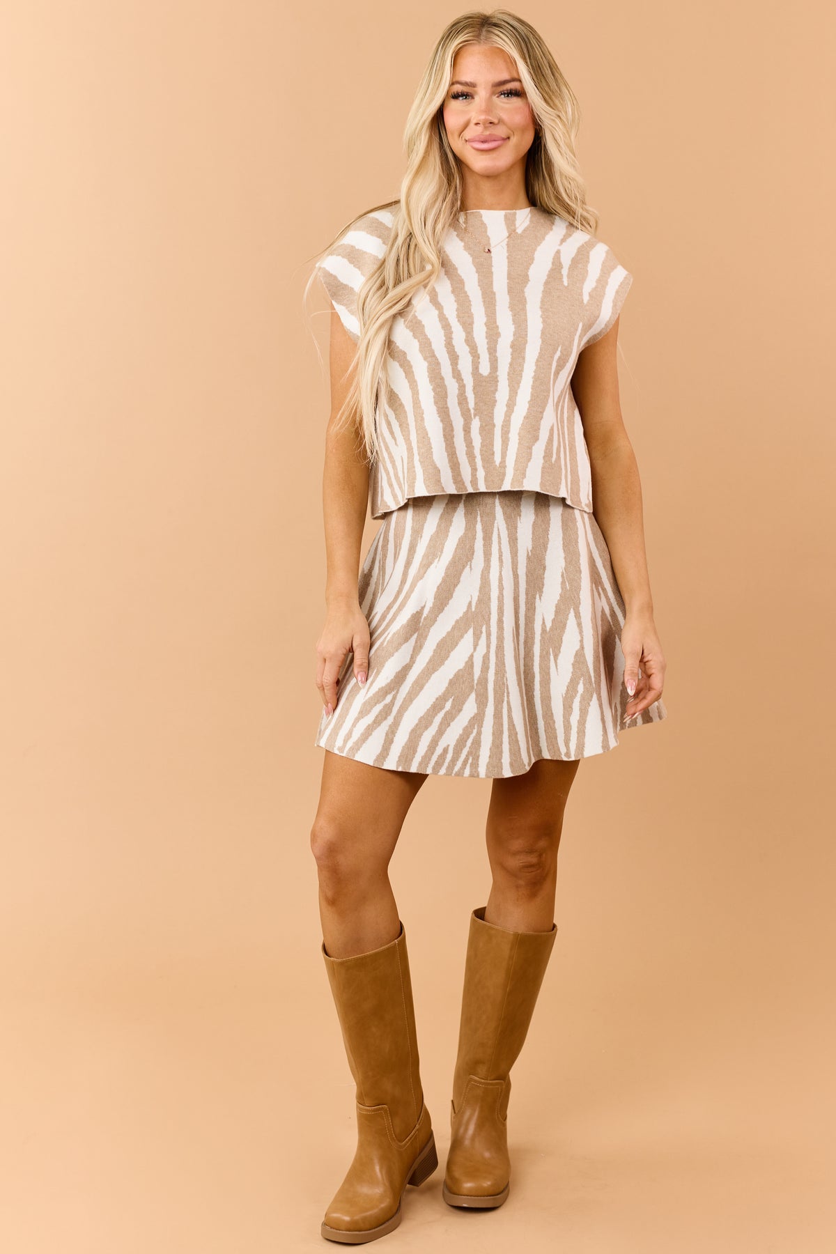 Coconut Tiger Print A-Line Soft Knit Mini Skirt