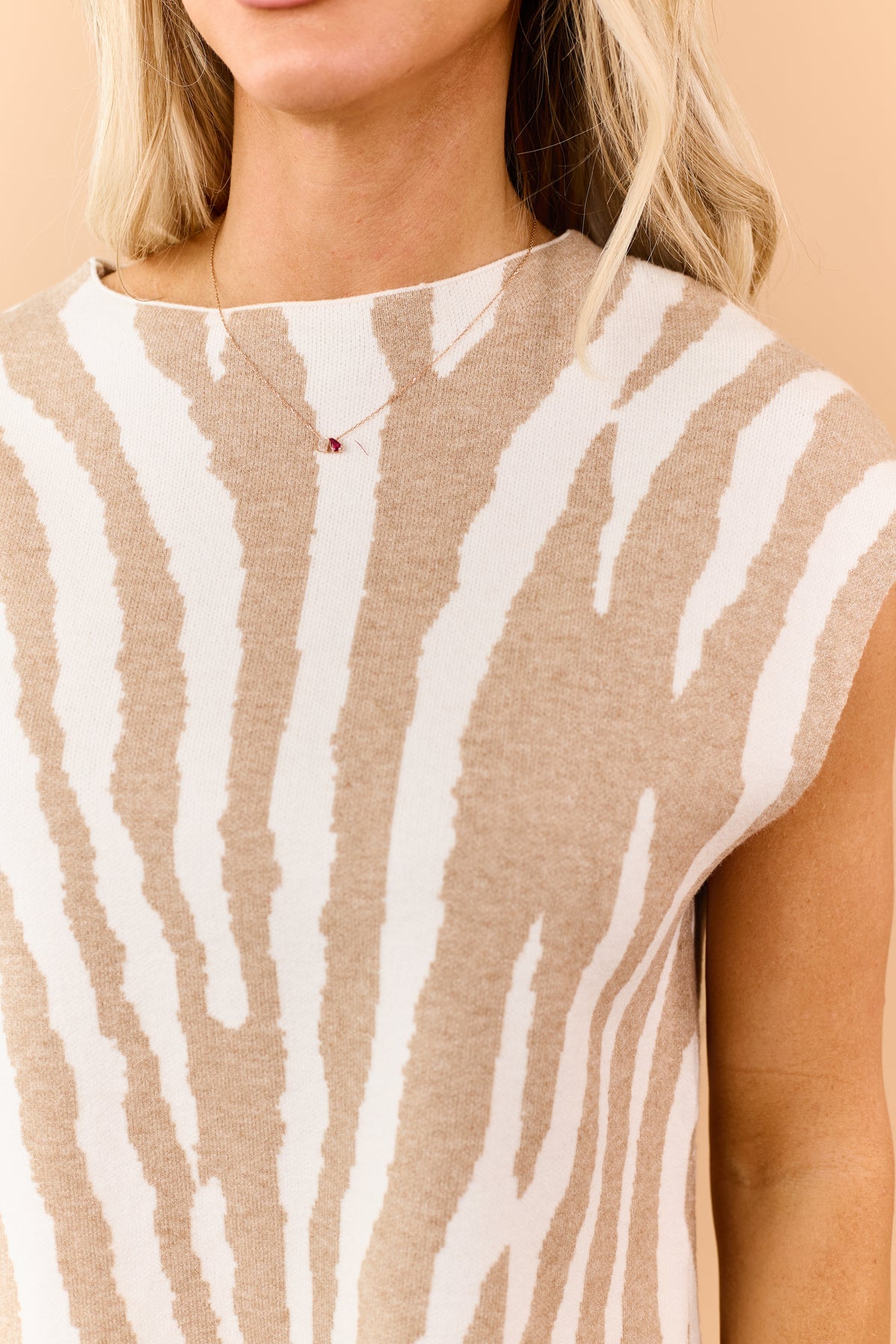 Coconut Tiger Print Rib Knit Short Sleeve Sweater