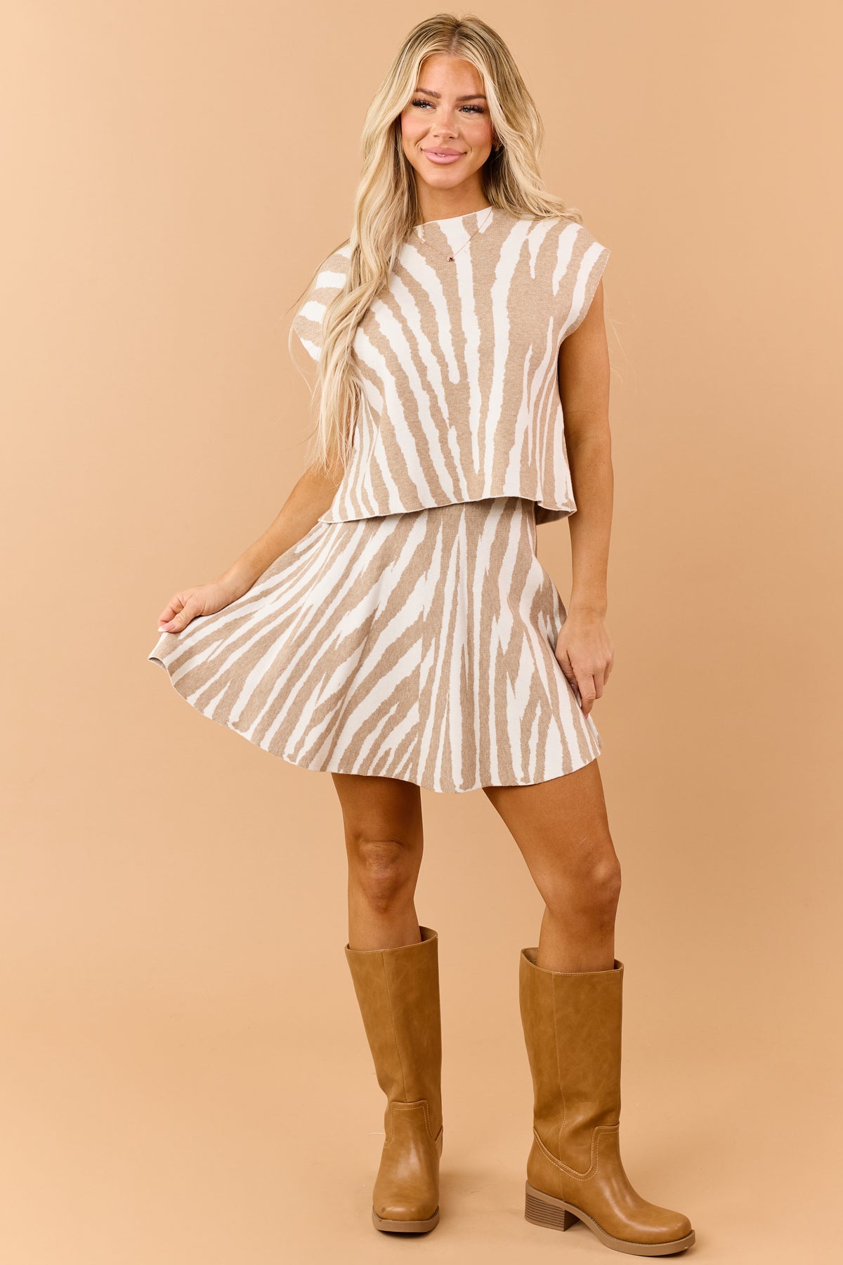 Coconut Tiger Print Rib Knit Short Sleeve Sweater