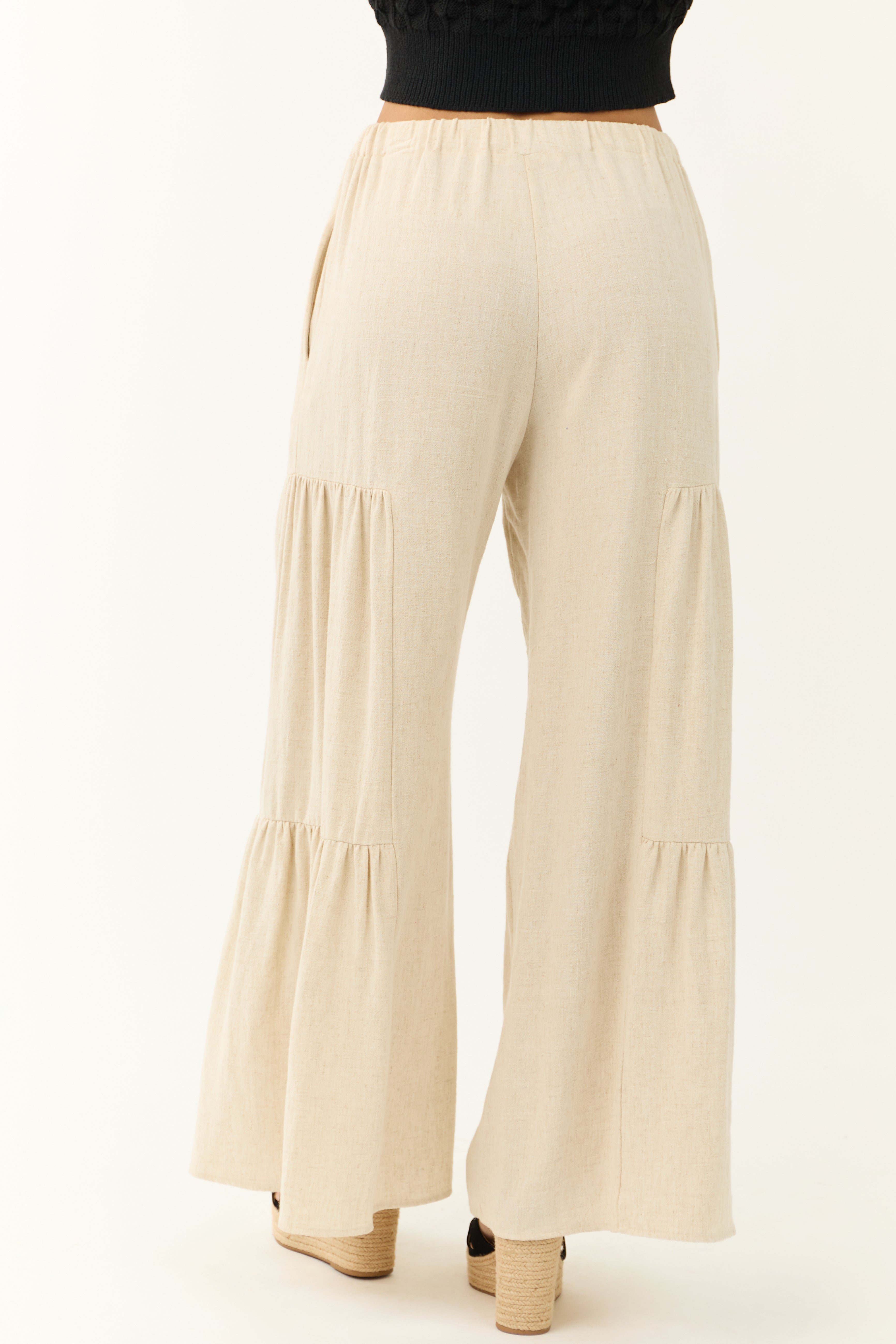 Coconut Wide Leg Side Ruffle Detail Linen Pants | Lime Lush Boutique