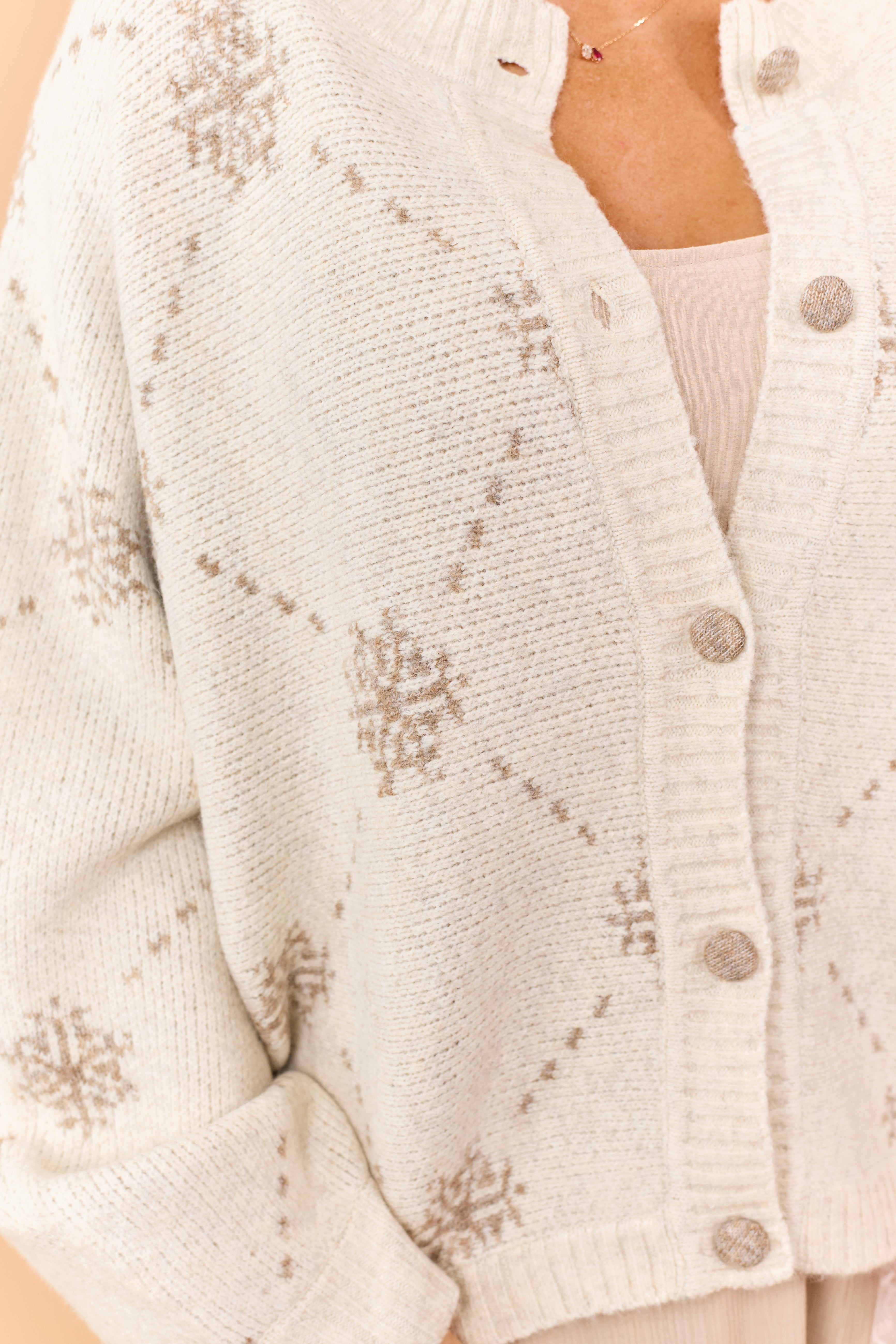 Coconut Wool Blend Snowflake Pattern Cardigan