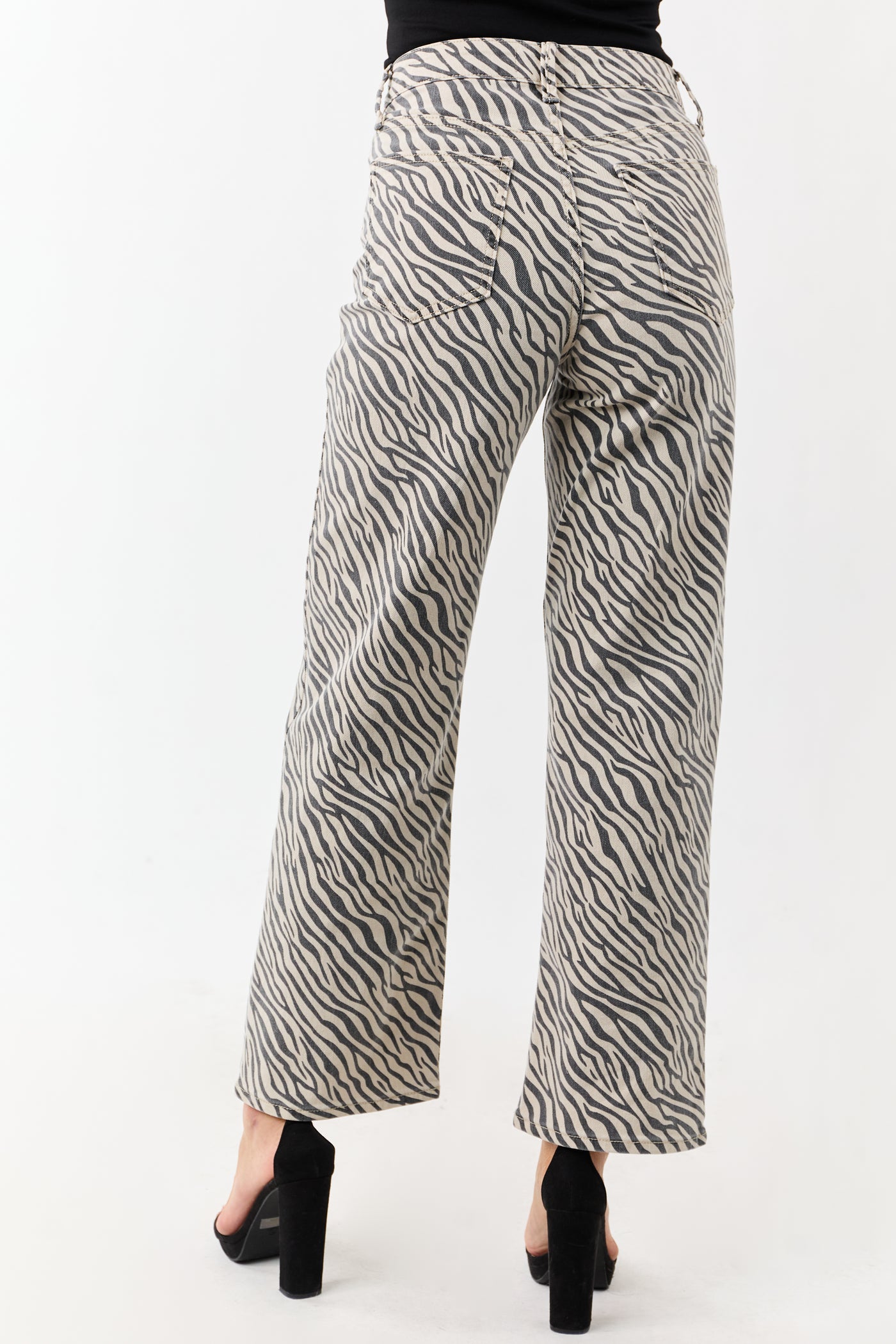 Coconut Zebra Print High Rise Straight Stretchy Jeans