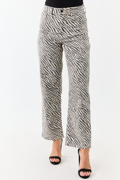 Coconut Zebra Print High Rise Straight Stretchy Jeans