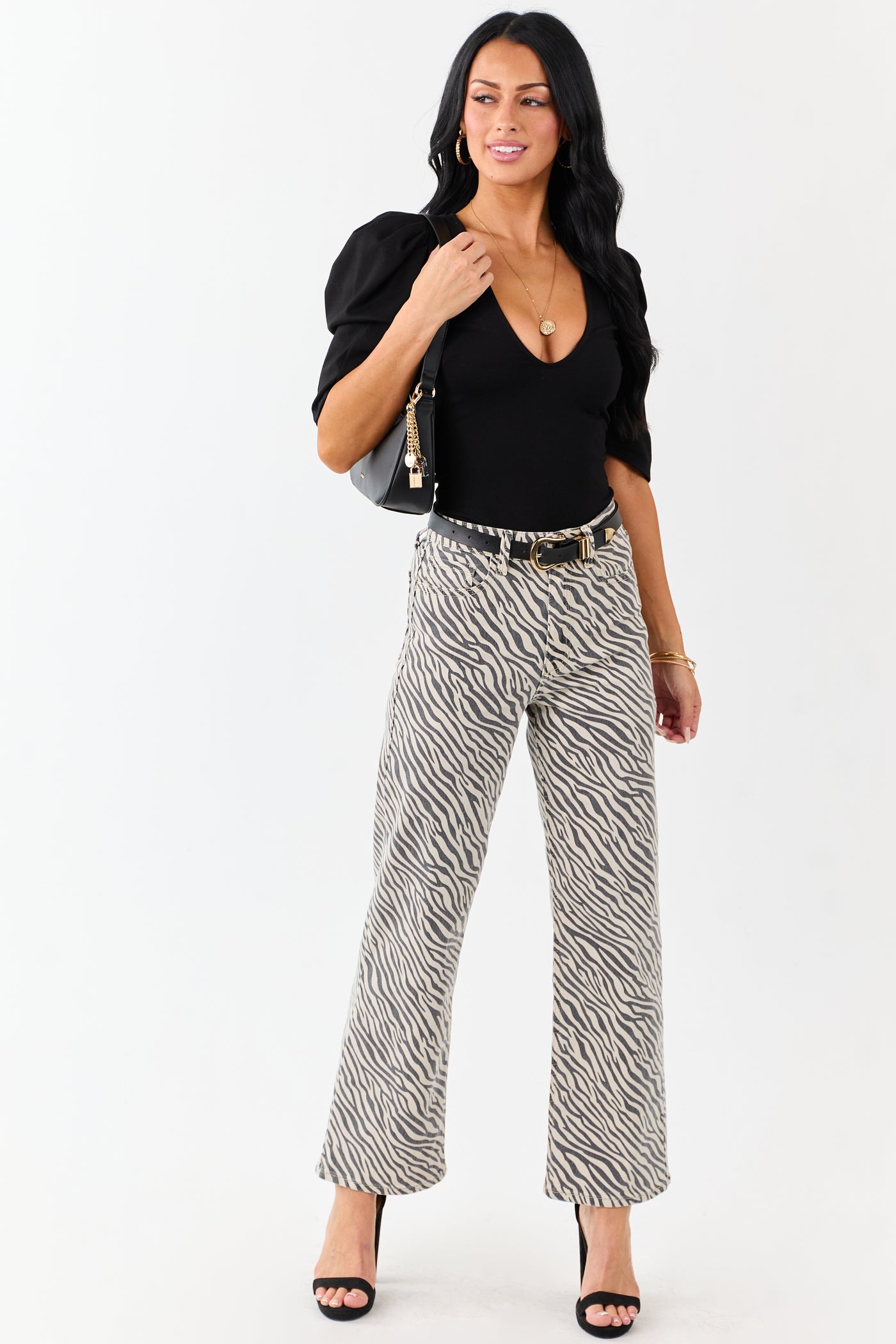 Coconut Zebra Print High Rise Straight Stretchy Jeans