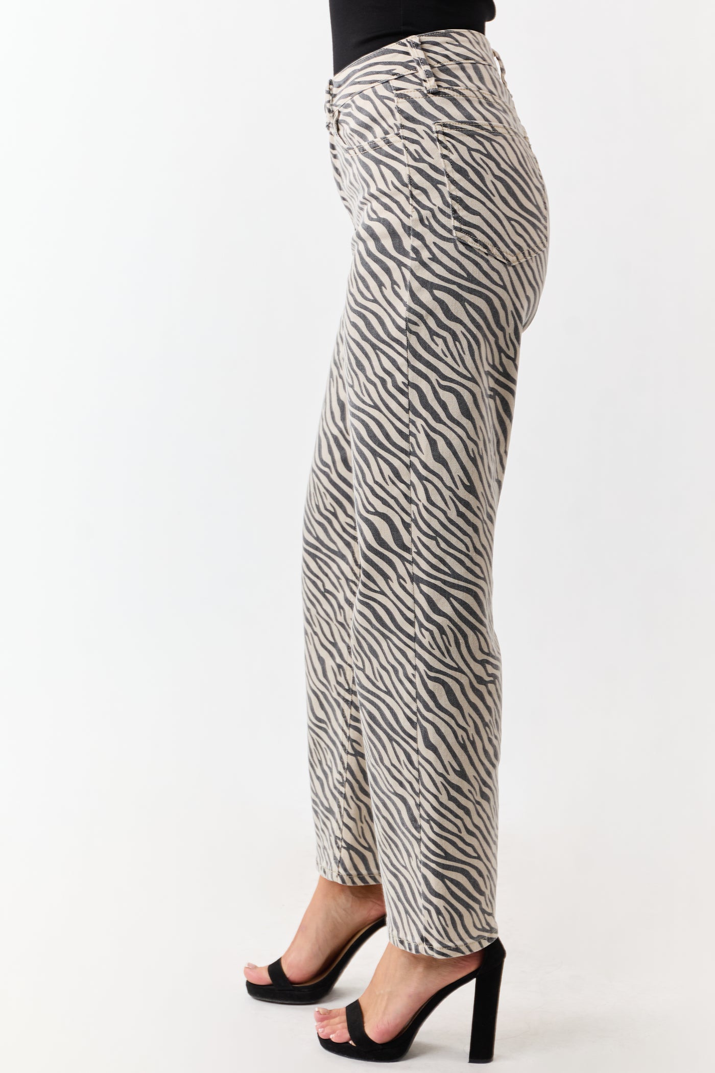 Coconut Zebra Print High Rise Straight Stretchy Jeans