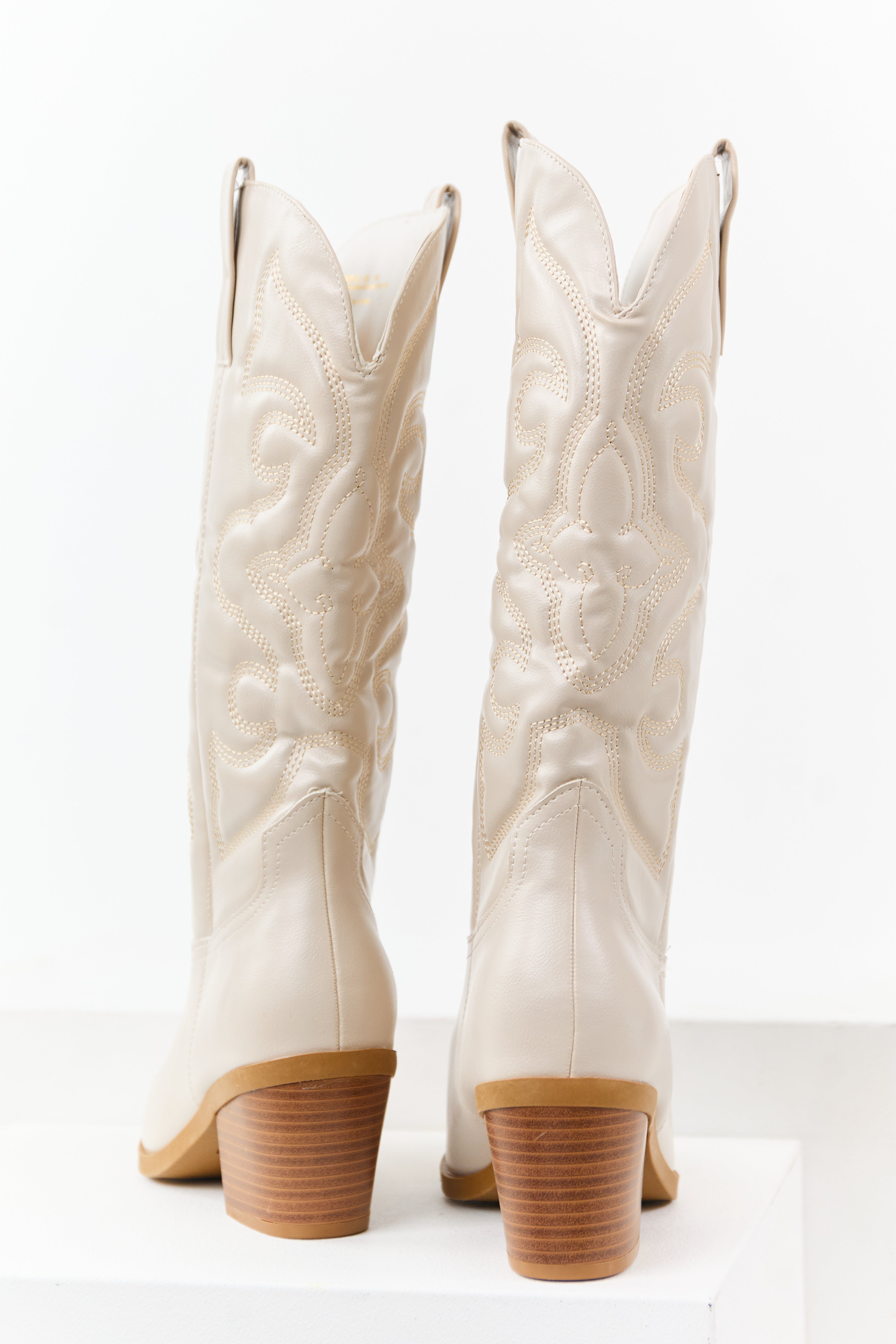 Coconut Faux Leather Embroidered Cowboy Boots