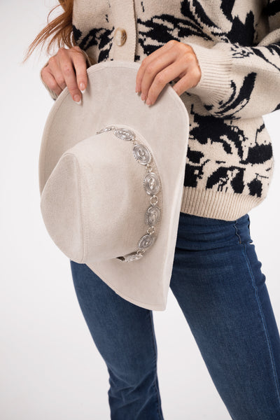 Coconut Faux Suede Intricate Chain Western Hat