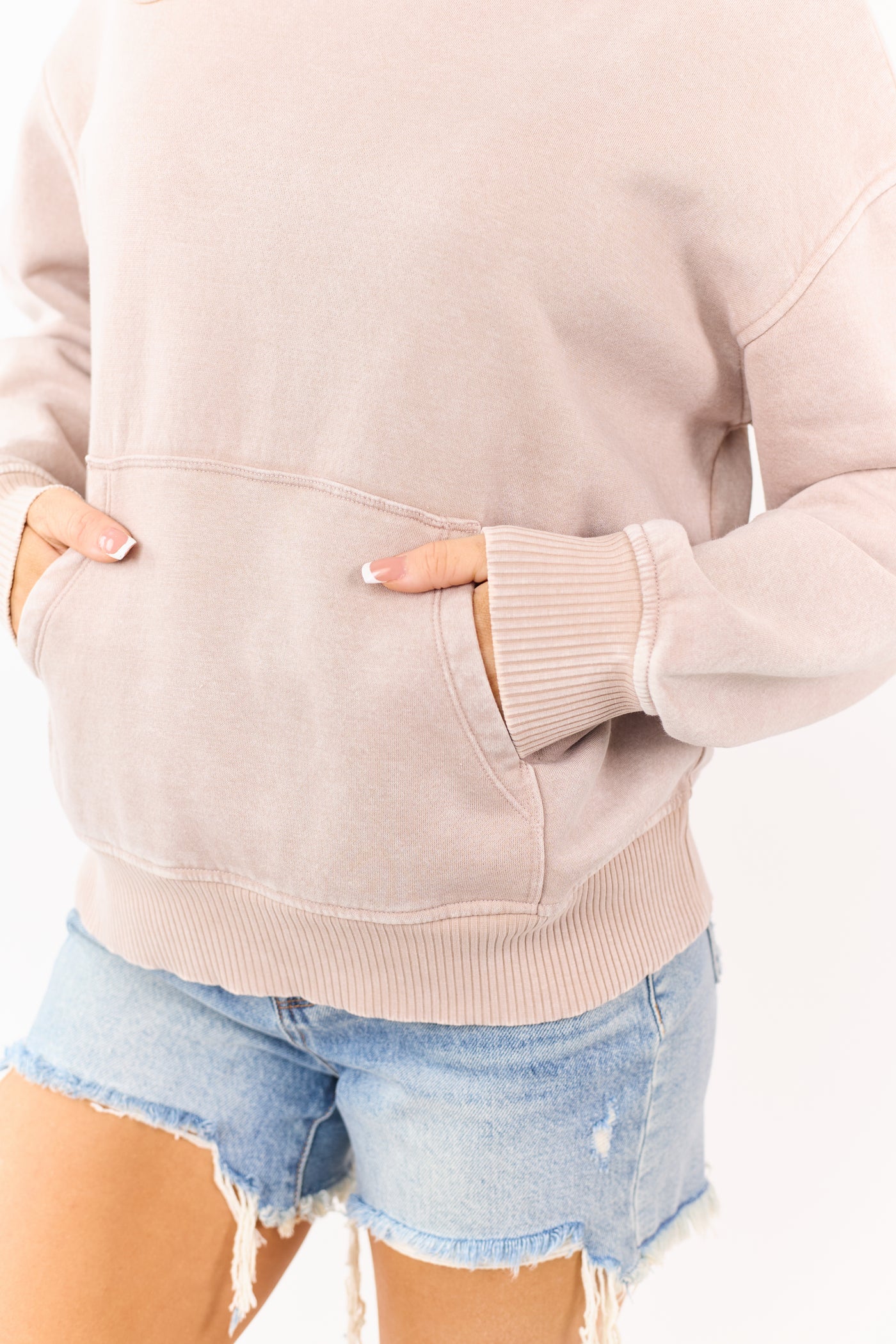 Coffee Acid Wash Fleece Pocket Hoodie