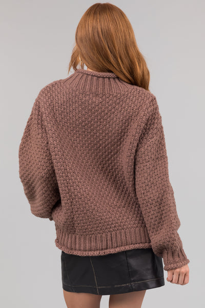 Coffee Chunky Knit Mock Neck Cozy Sweater