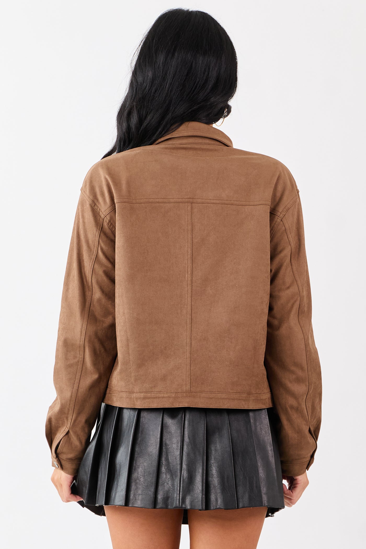 Coffee Collared Zip Up Faux Suede Jacket