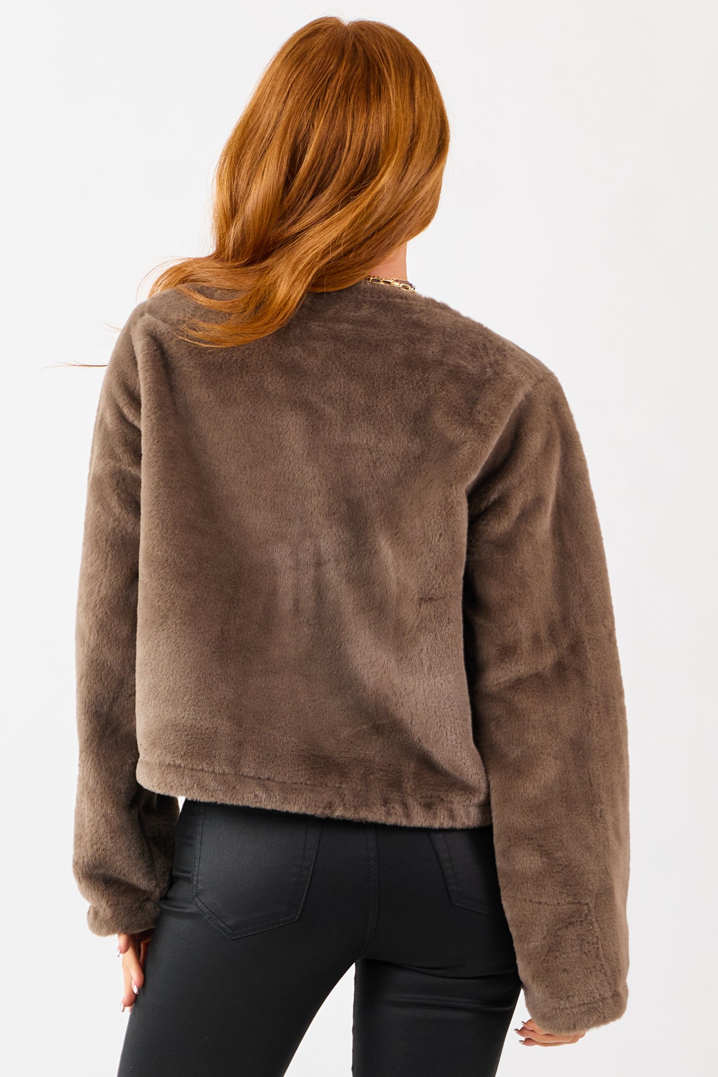 Coffee Faux Fur Front Toggle Closure Jacket