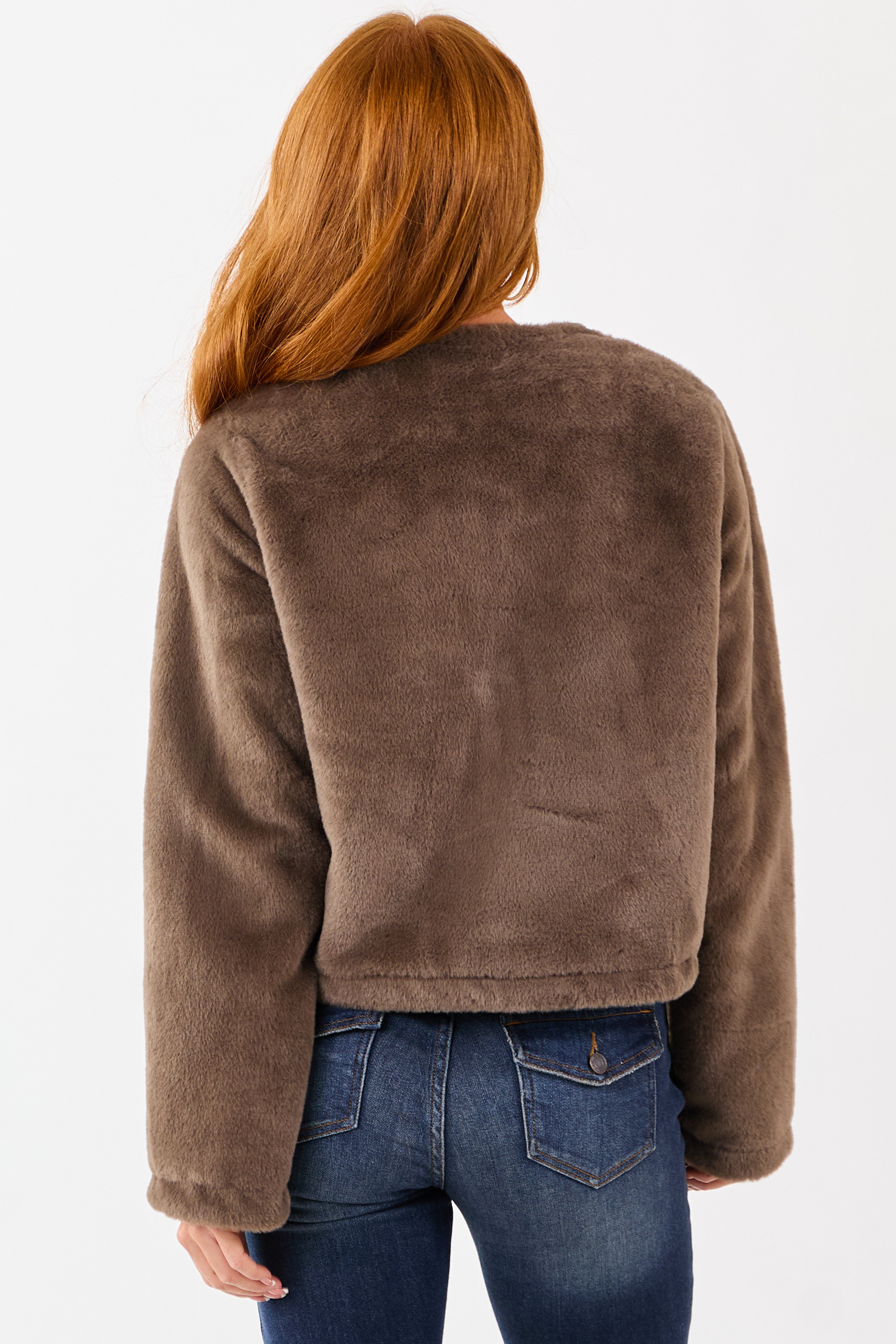 Coffee Faux Fur Front Toggle Closure Jacket | Lime Lush Boutique
