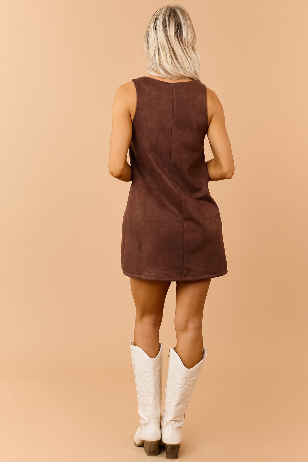Coffee Faux Suede Sleeveless Mini Shift Dress