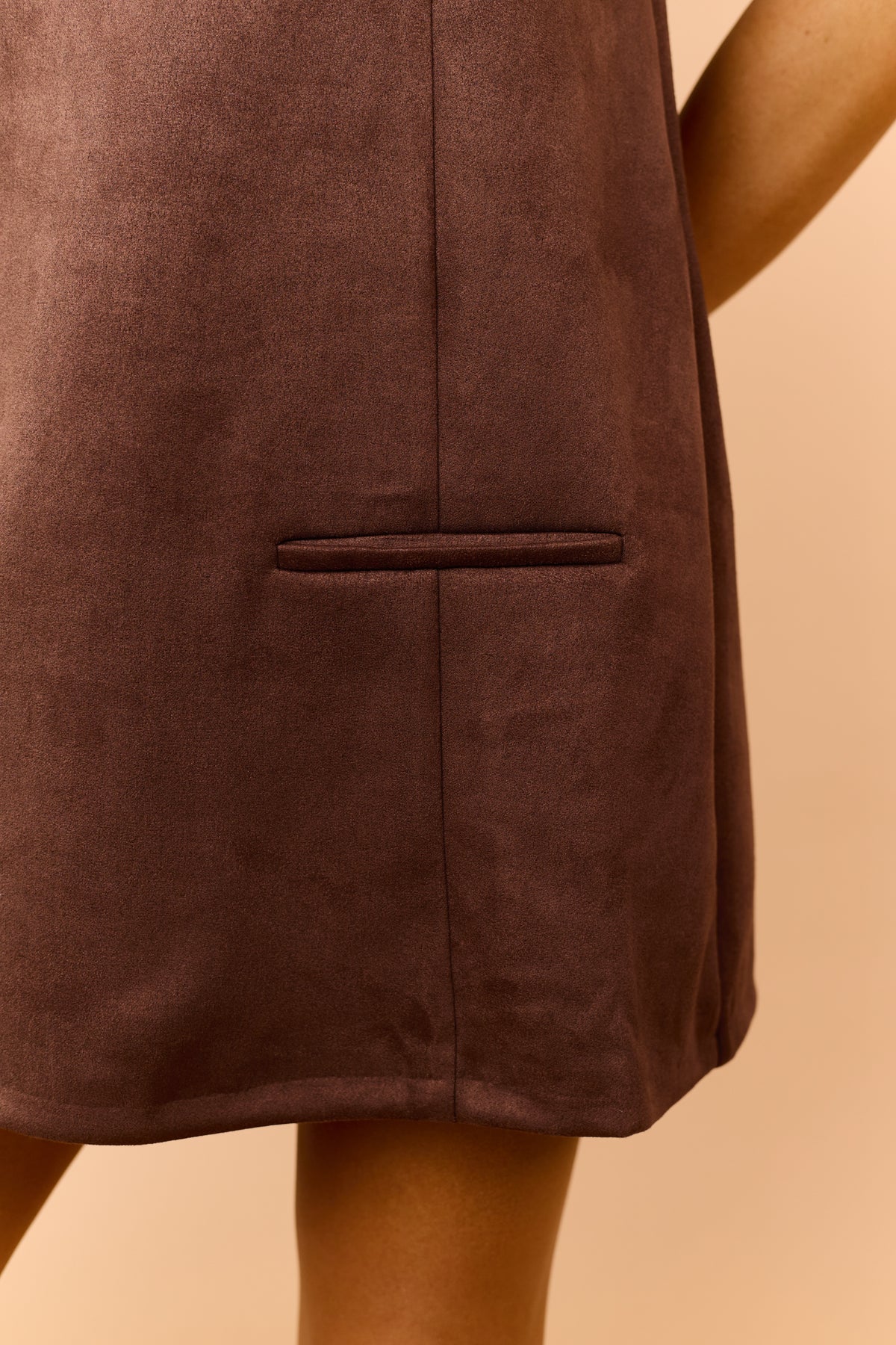 Coffee Faux Suede Sleeveless Mini Shift Dress