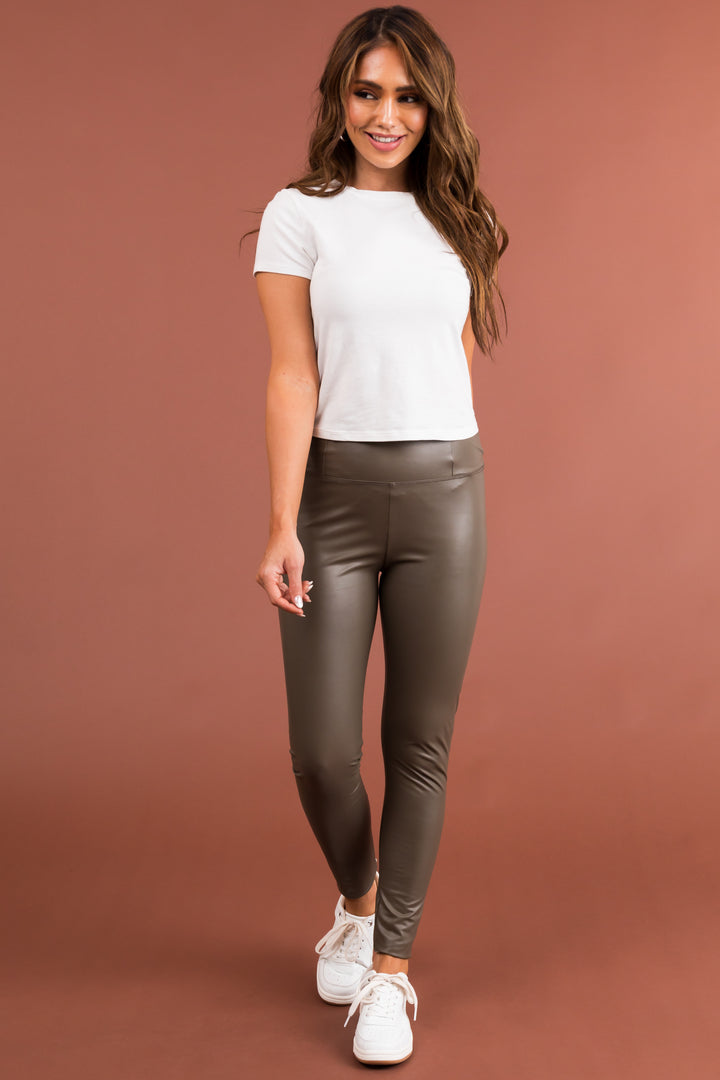 Coffee High Rise Soft Lined Faux Leather Leggings