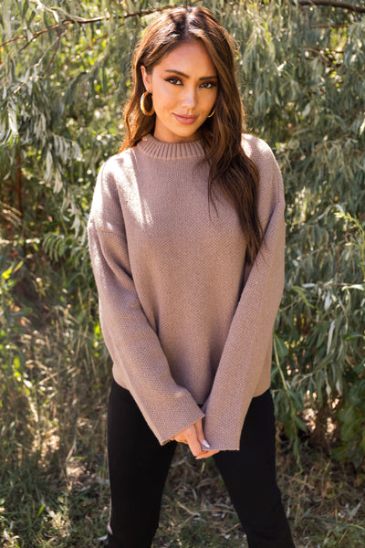 Coffee Loose Sleeve Thick Knit Sweater