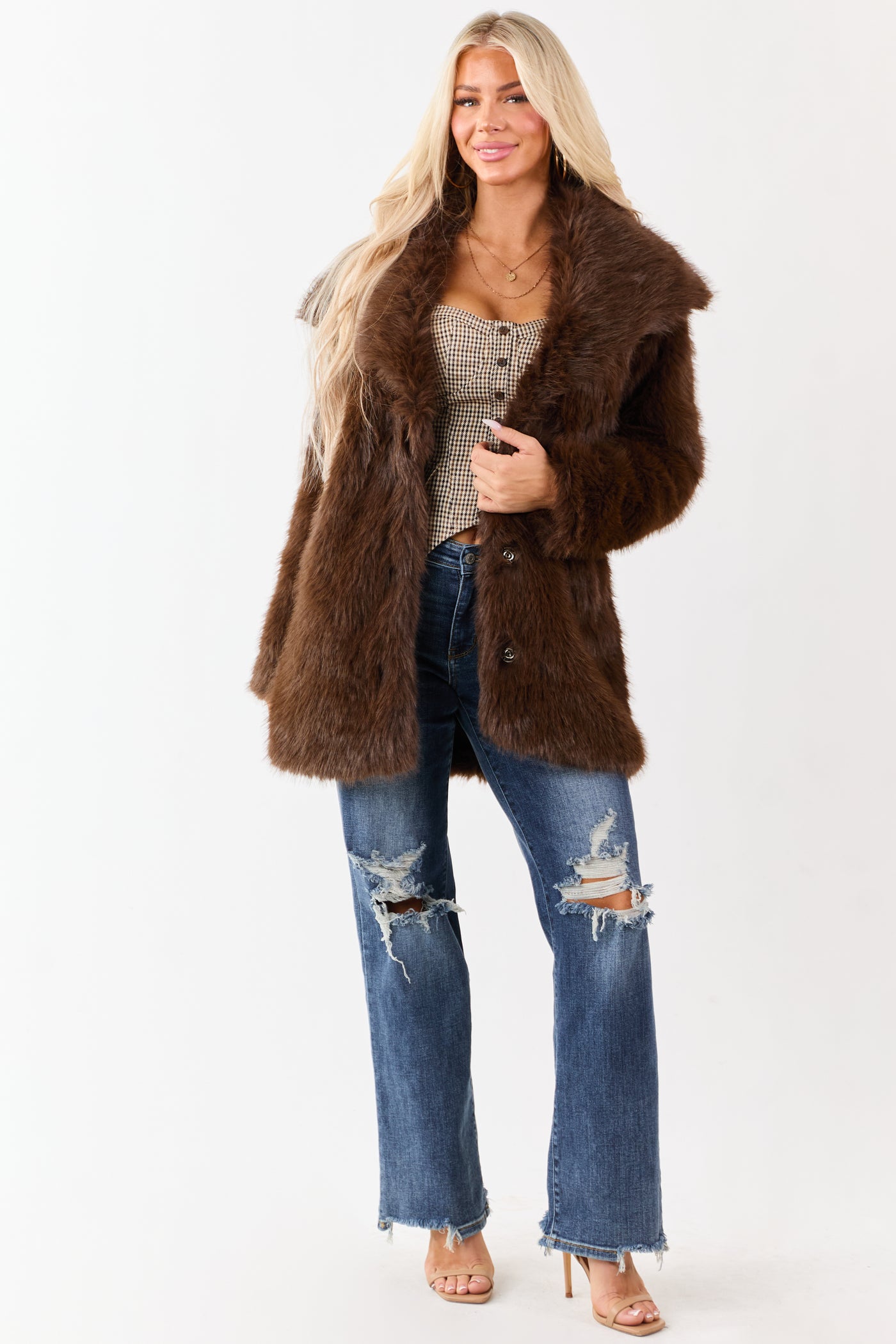 Coffee Luxe Cloud Faux Fur Collared Coat