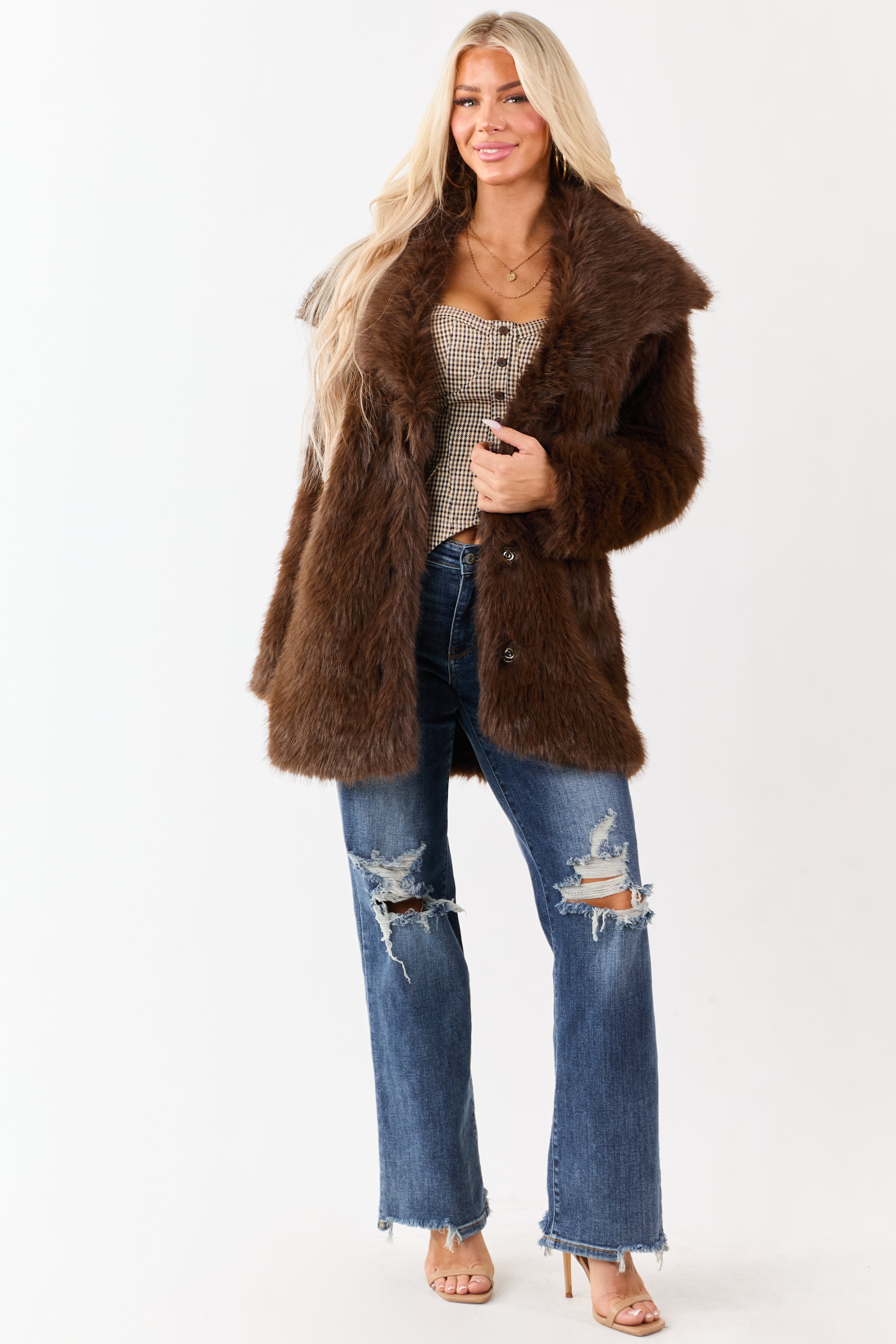Coffee Luxe Cloud Faux Fur Collared Coat
