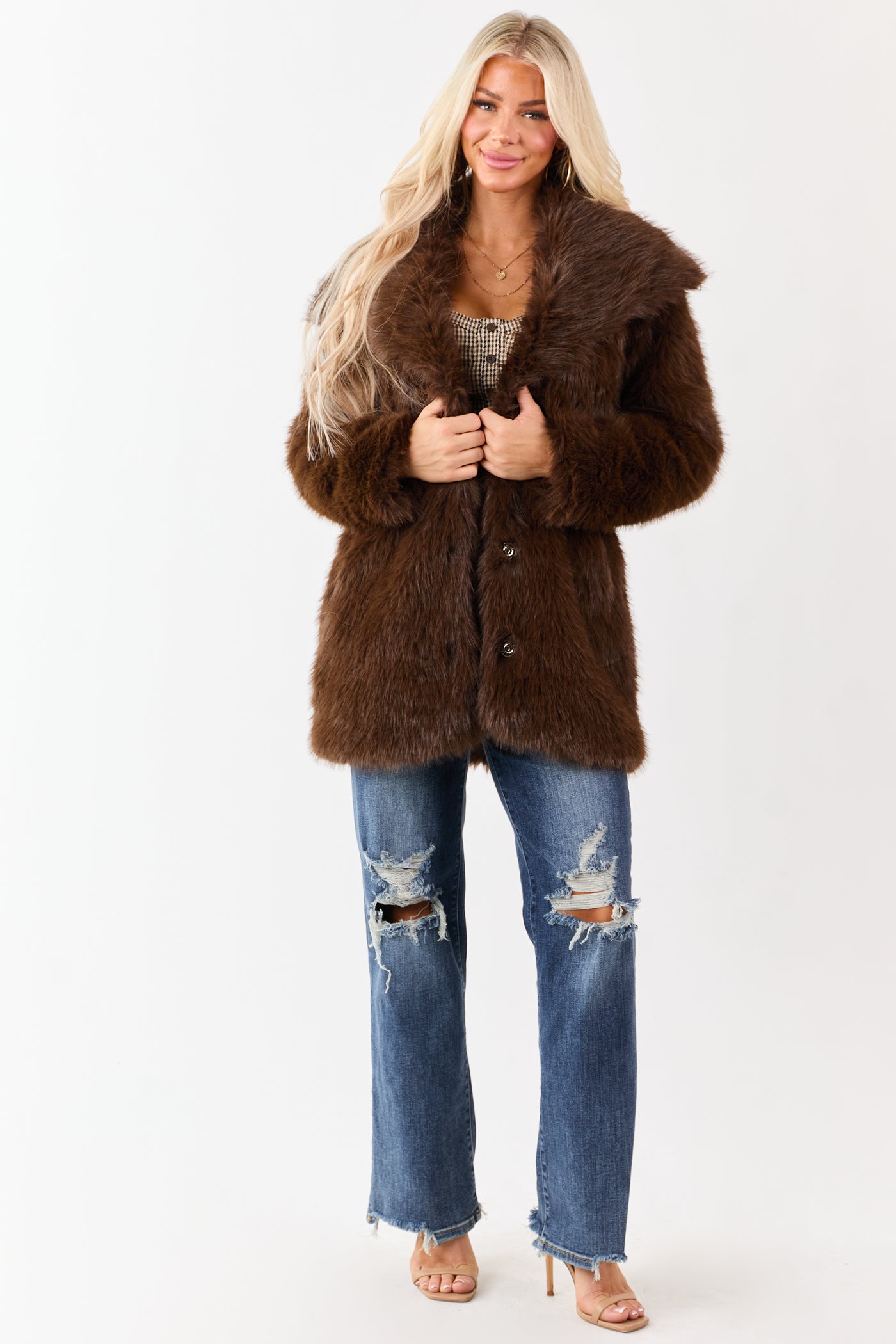 Coffee Luxe Cloud Faux Fur Collared Coat