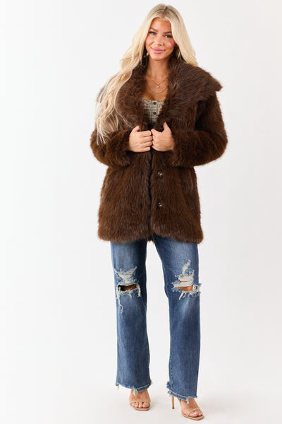 Coffee Luxe Cloud Faux Fur Collared Coat