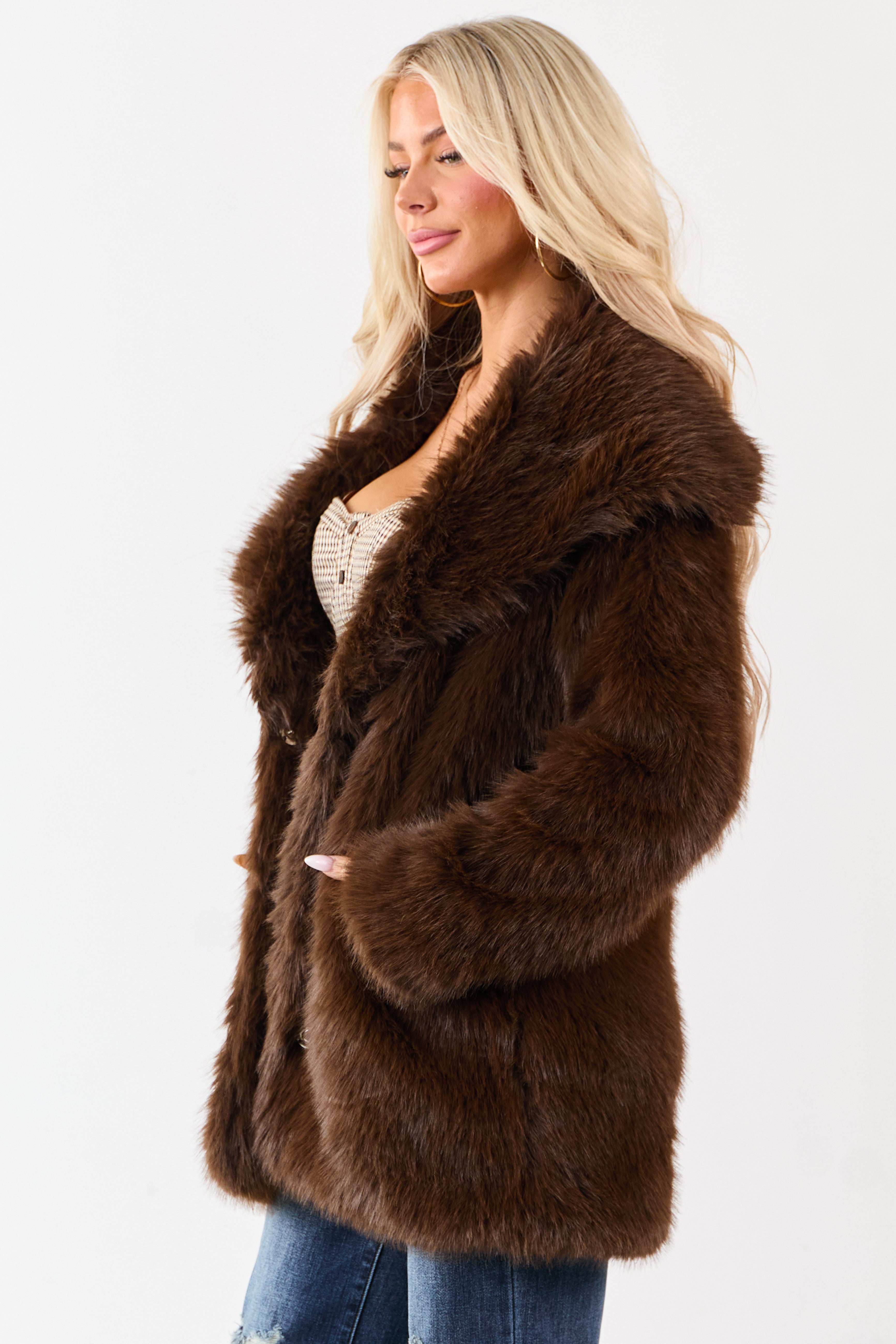 Coffee Luxe Cloud Faux Fur Collared Coat