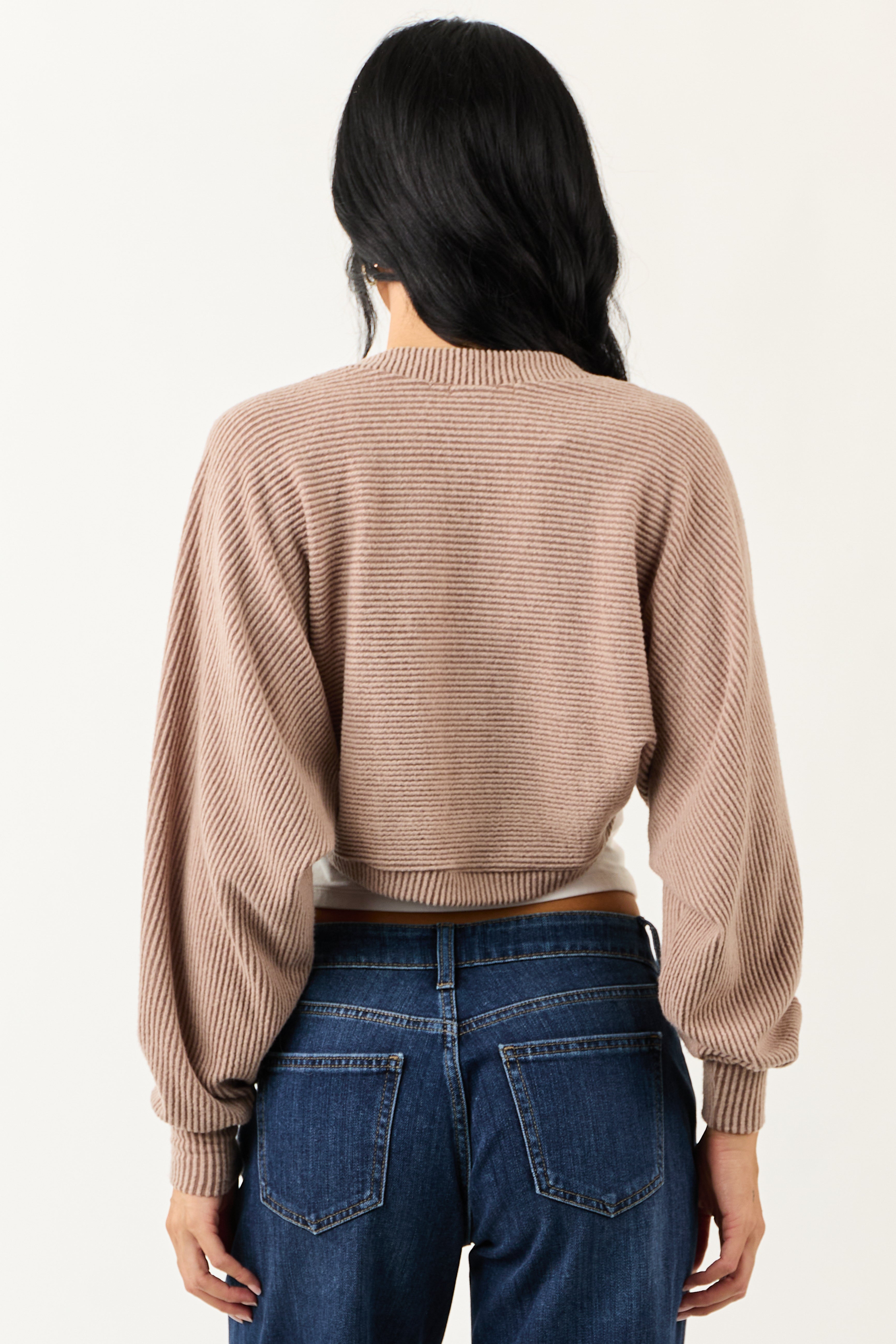 Coffee Open Front Soft Ribbed Shrug Cardigan