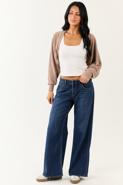 Coffee Open Front Soft Ribbed Shrug Cardigan