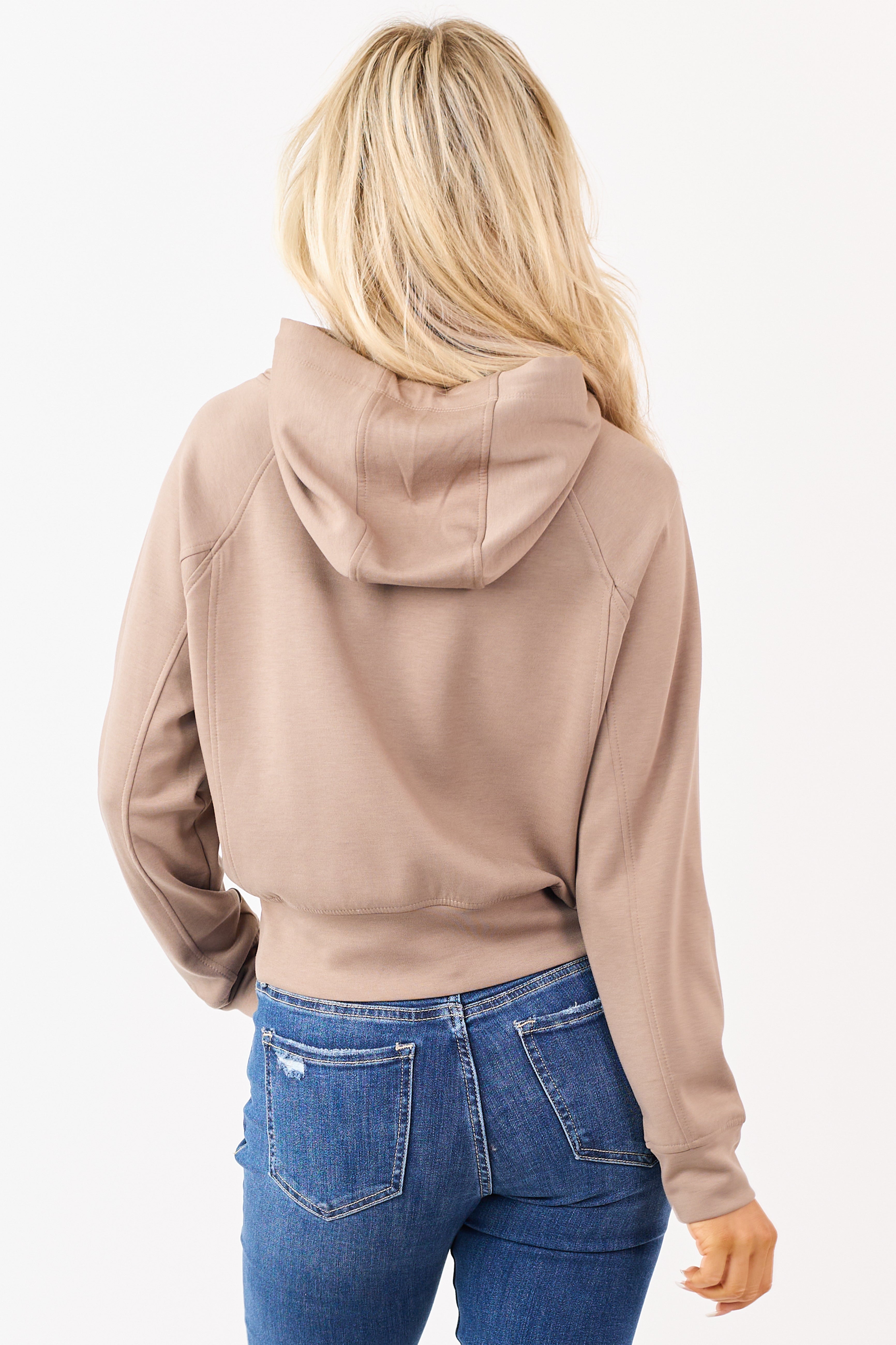 Coffee Soft Scuba Knit Drawstring Hoodie