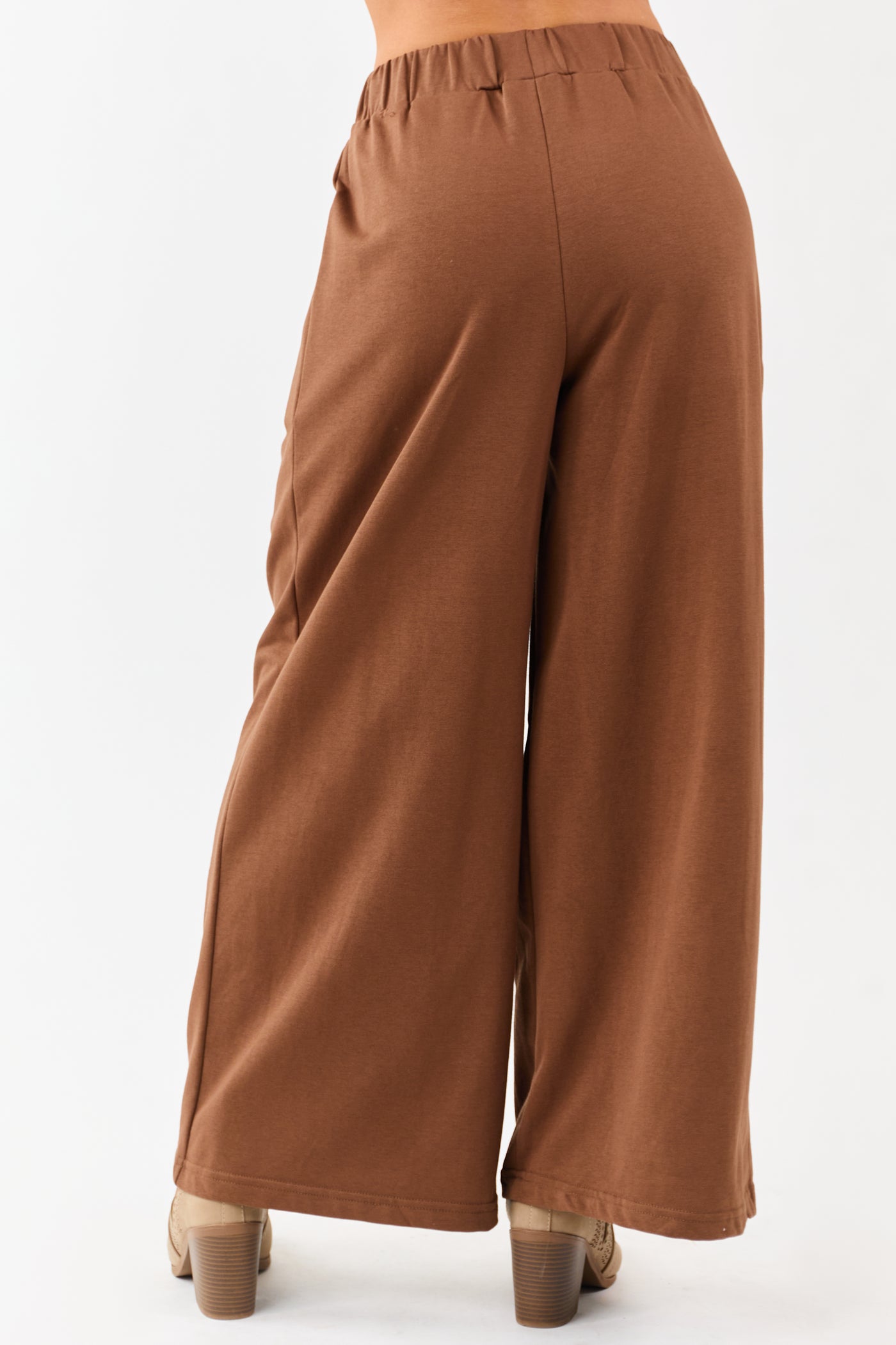 Coffee Wide Leg Pleated Waist Knit Sweatpants