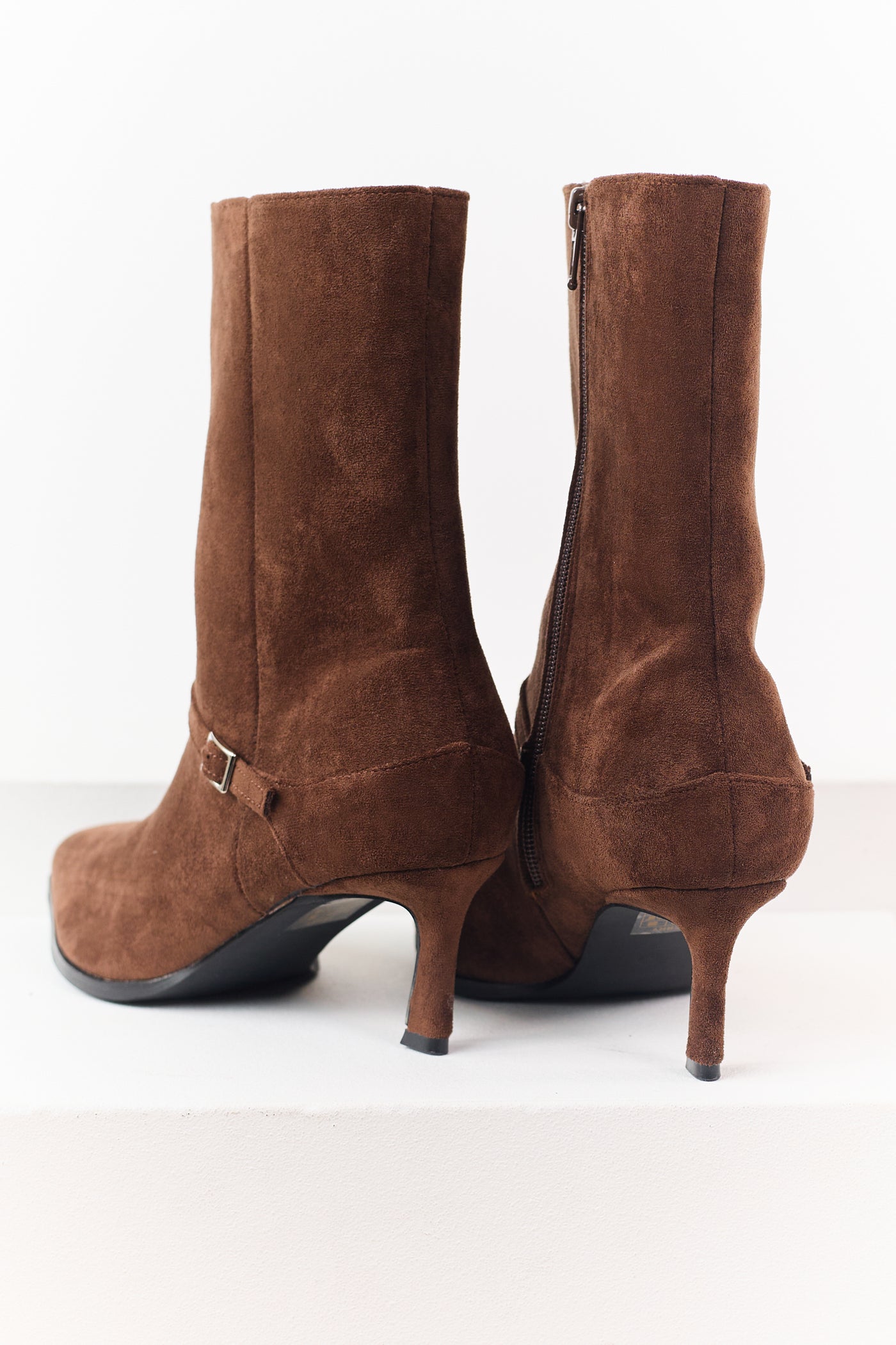 Coffee Faux Suede Kitten Heel Booties