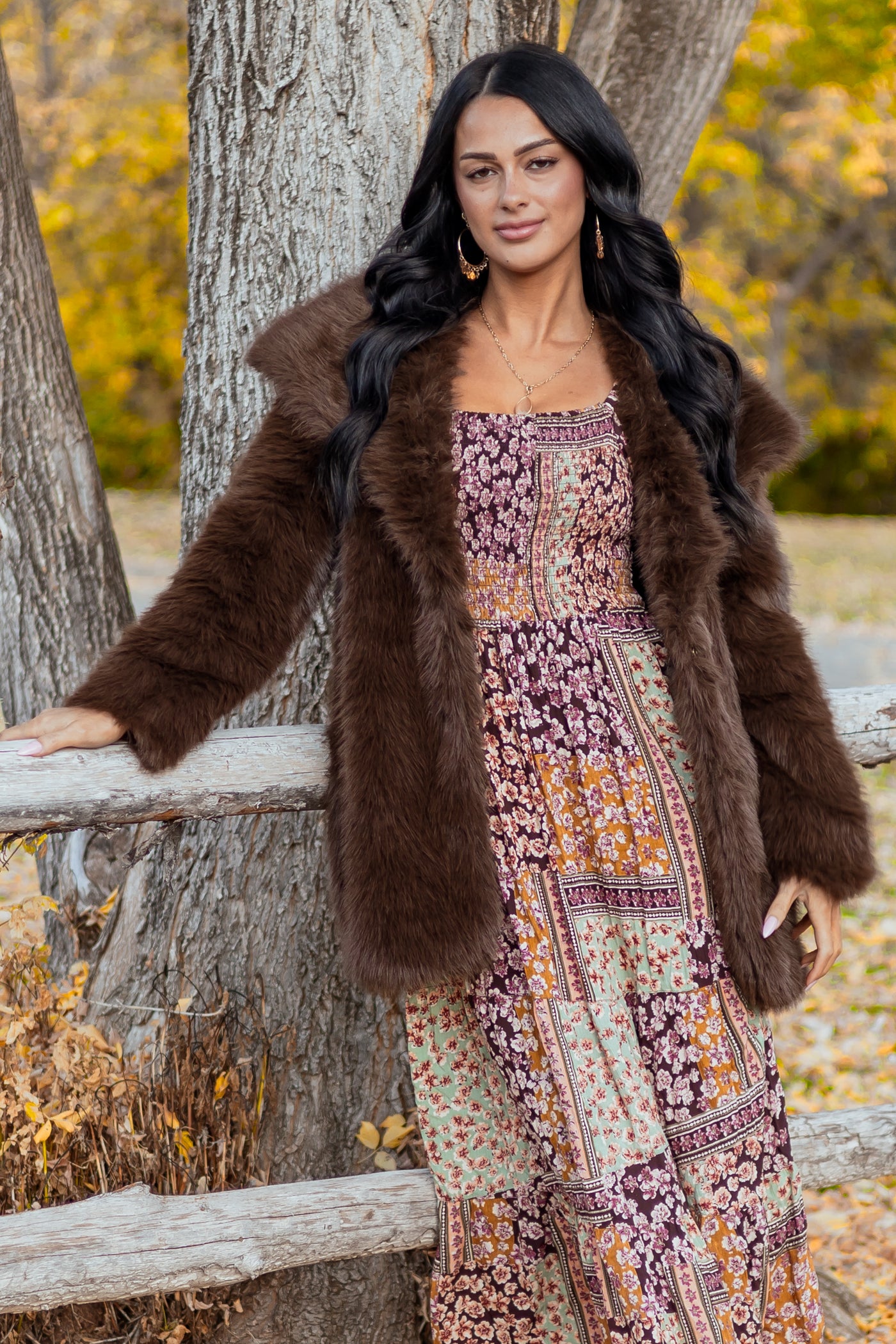 fur lined dress coat Coffee Luxe Cloud Faux Fur Collared Coat