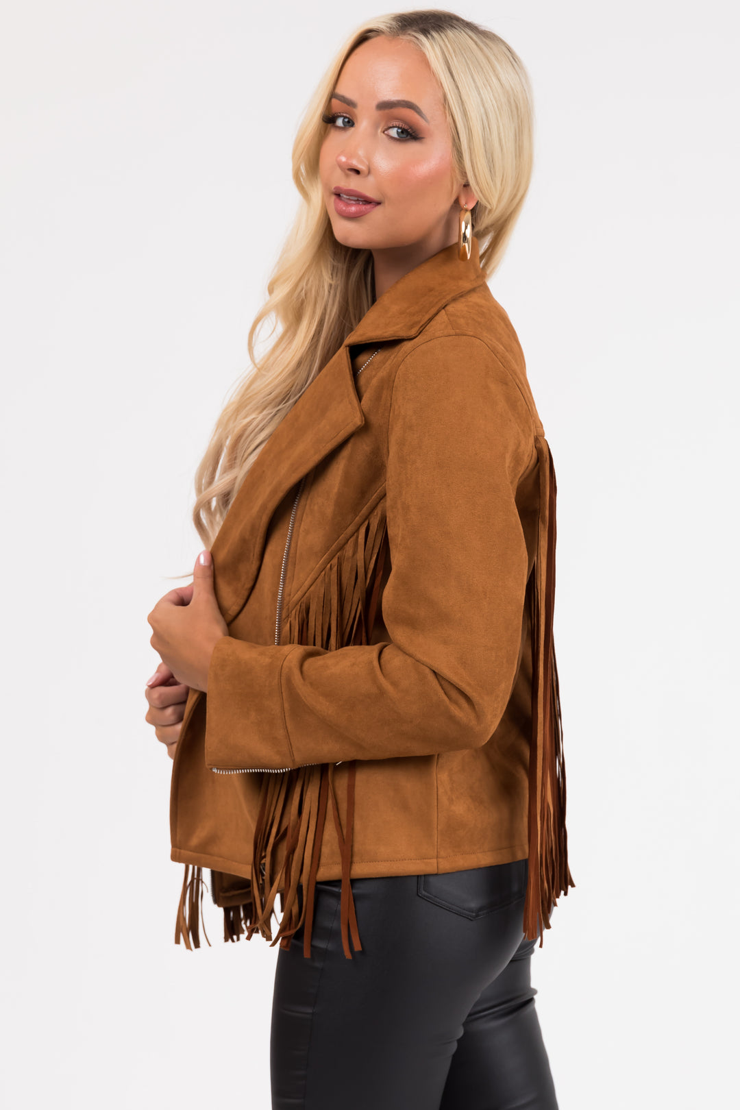 Cognac Suede Jacket with Fringe & Lime Lush