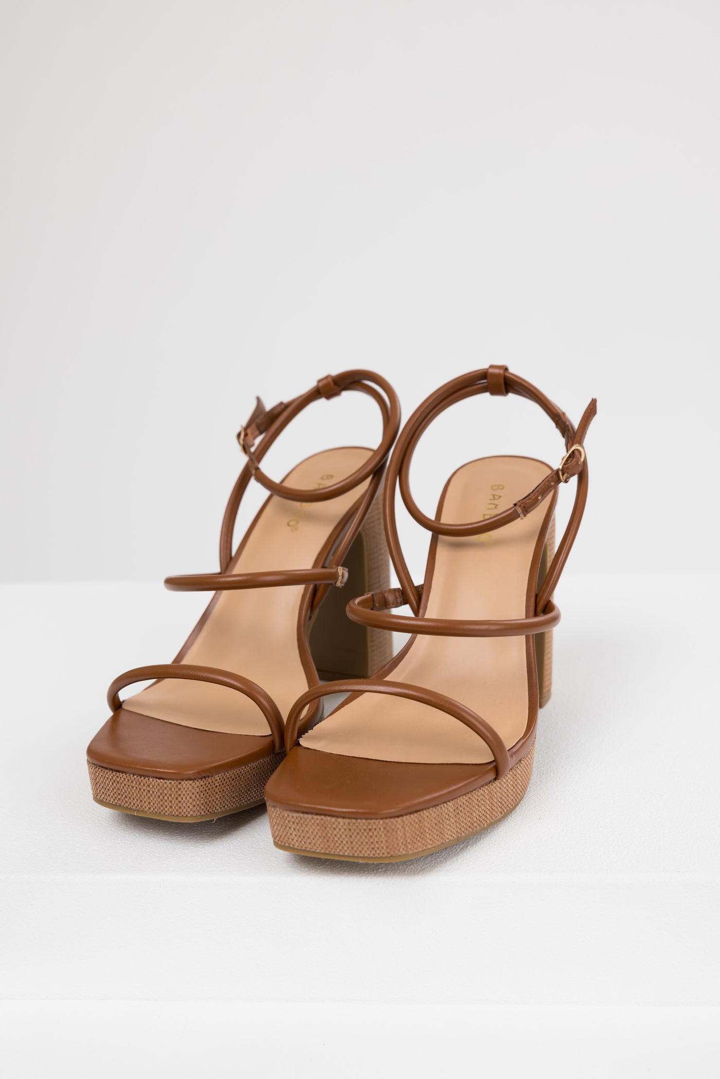 Cognac Jute Platform Thin Strap High Heels | Lime Lush Boutique