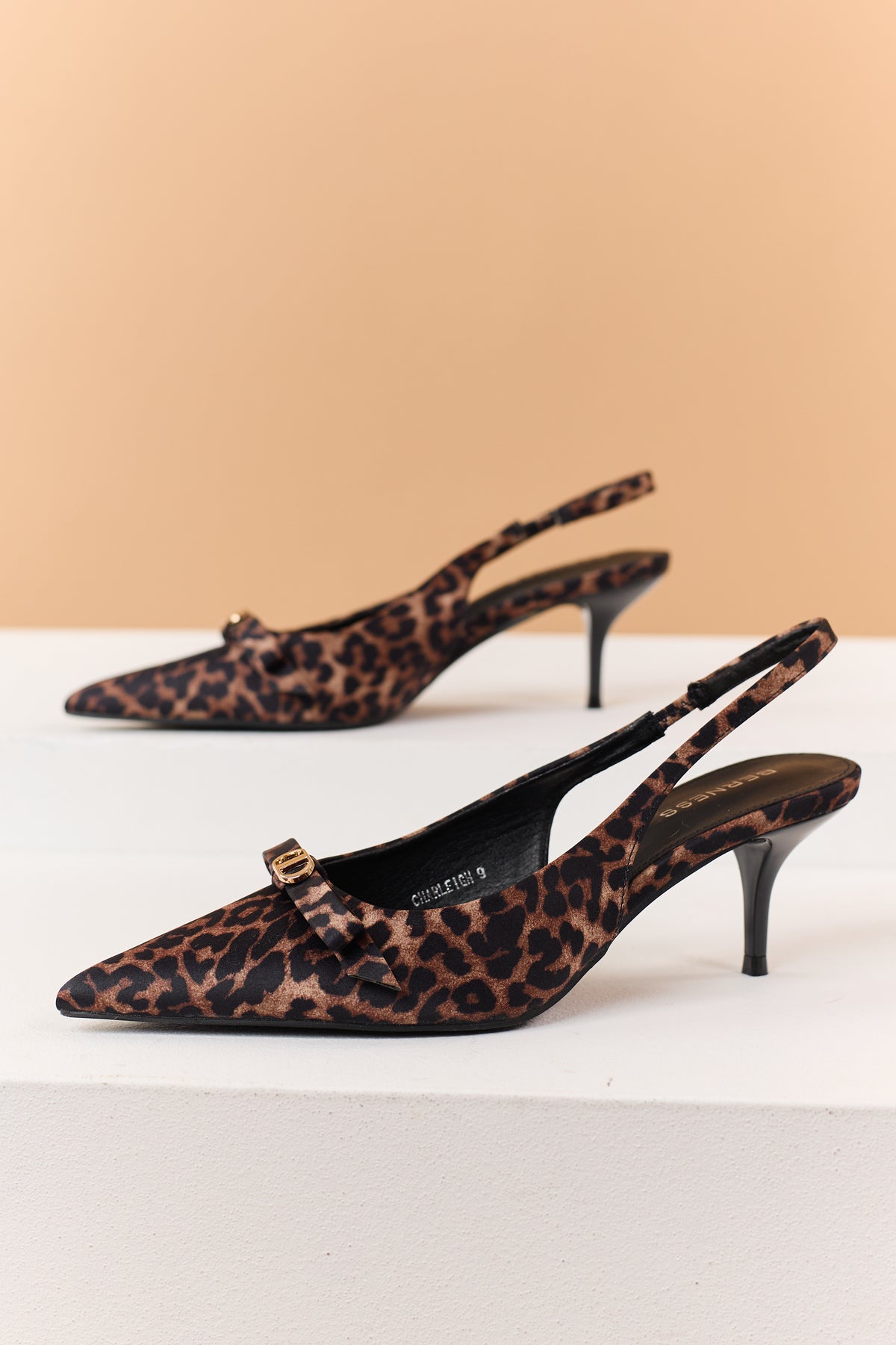 Cognac Leopard Print Pointed Toe Sling Back Heels