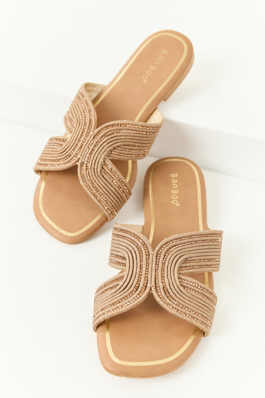 Cognac Rhinestone Studded Braided Strap Sandals