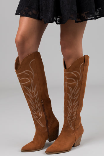 over the knee cognac suede boots