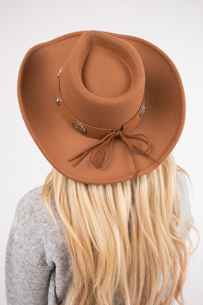 Cognac Western Disc Strap Felt Cowboy Hat