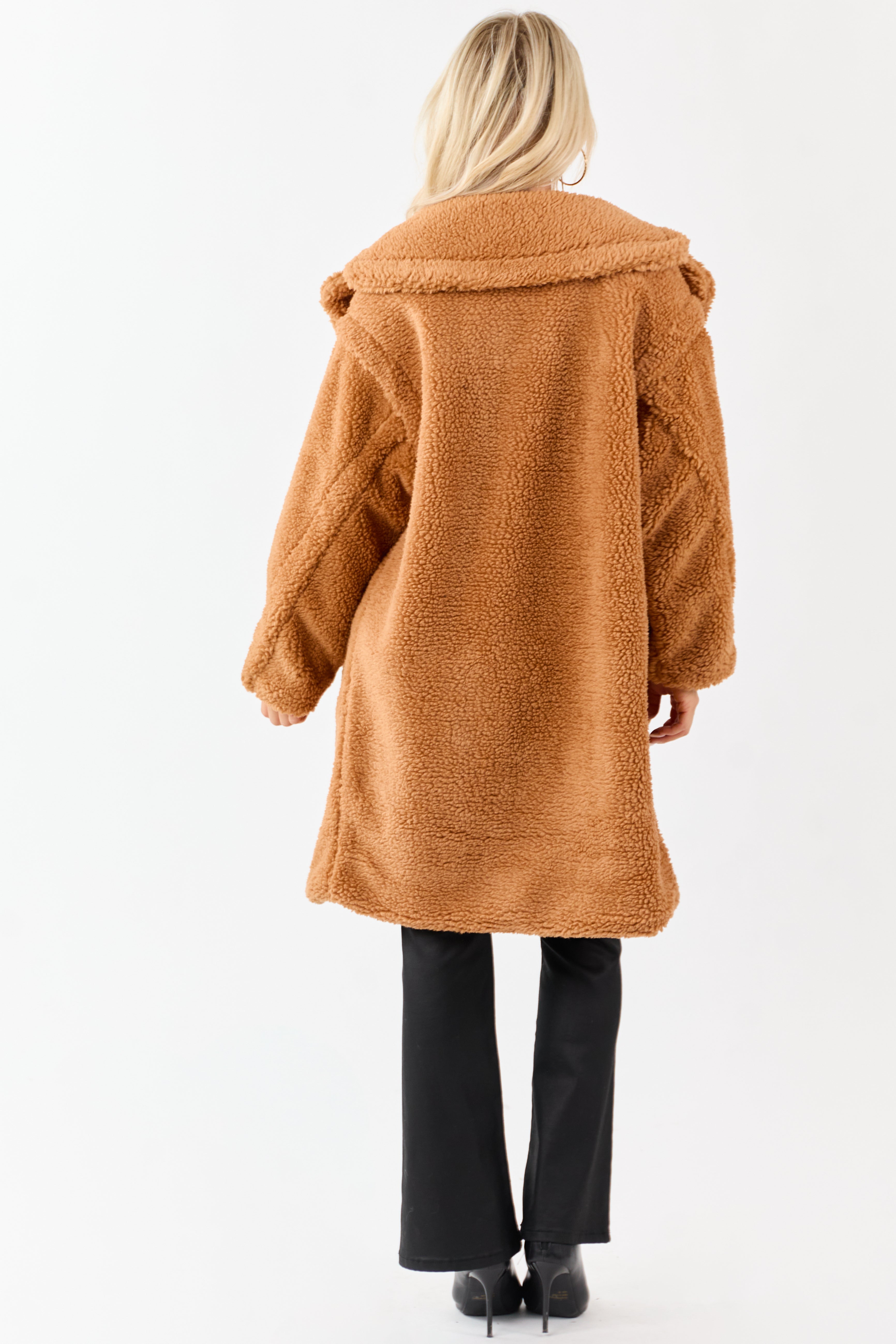 Copper Button Down Sherpa Teddy Trench Coat