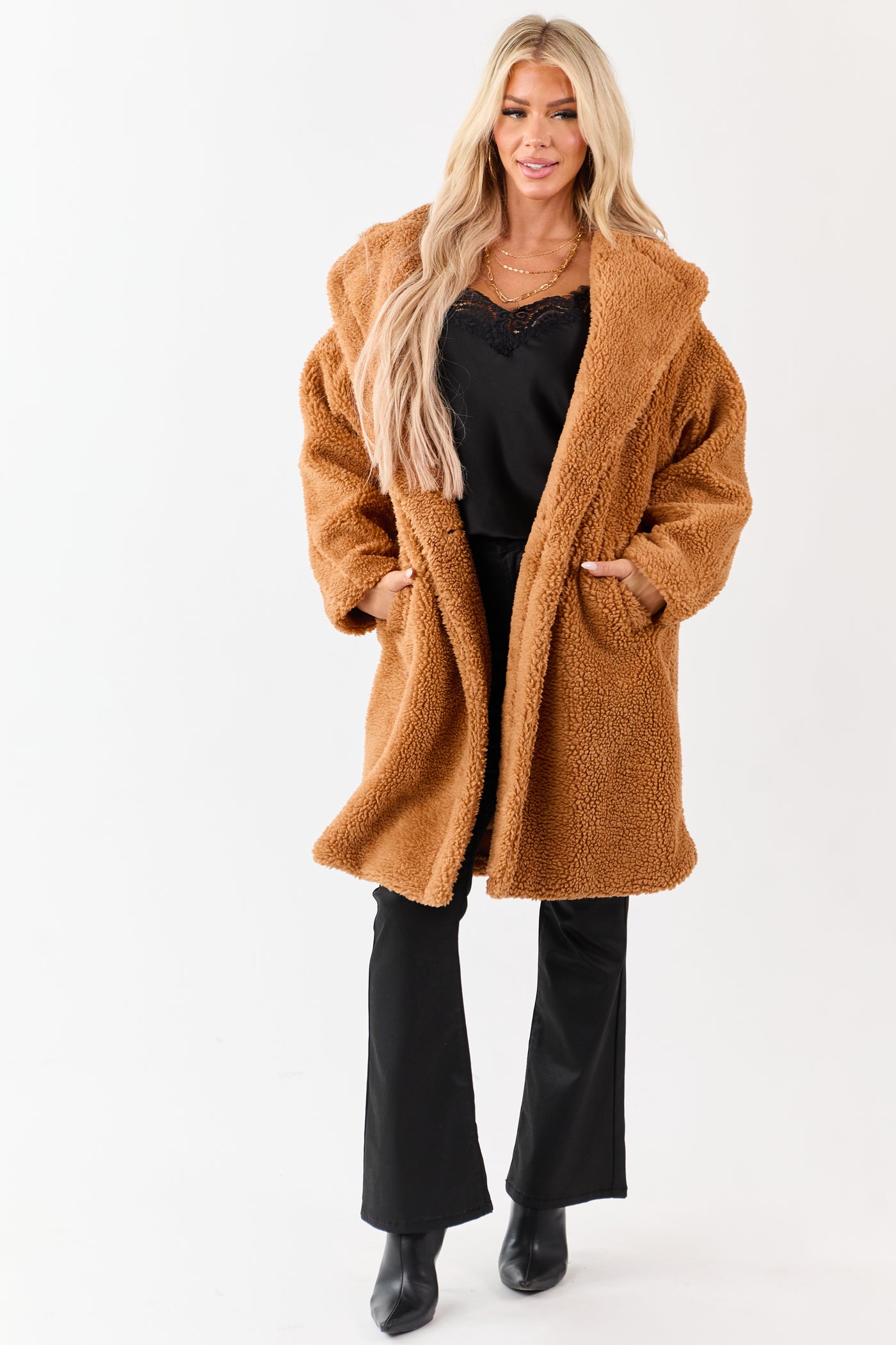 Copper Button Down Sherpa Teddy Trench Coat