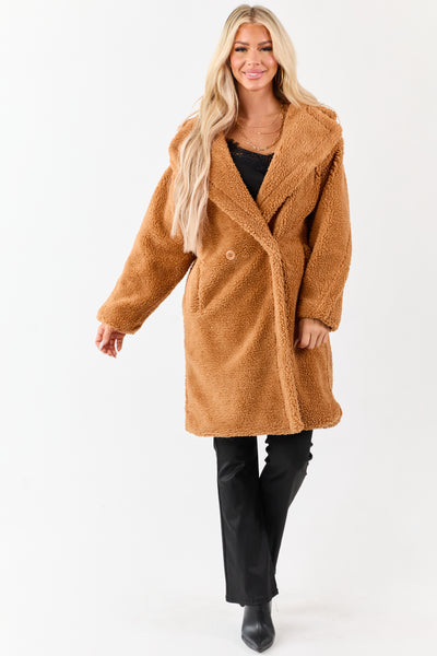 Copper Button Down Sherpa Teddy Trench Coat