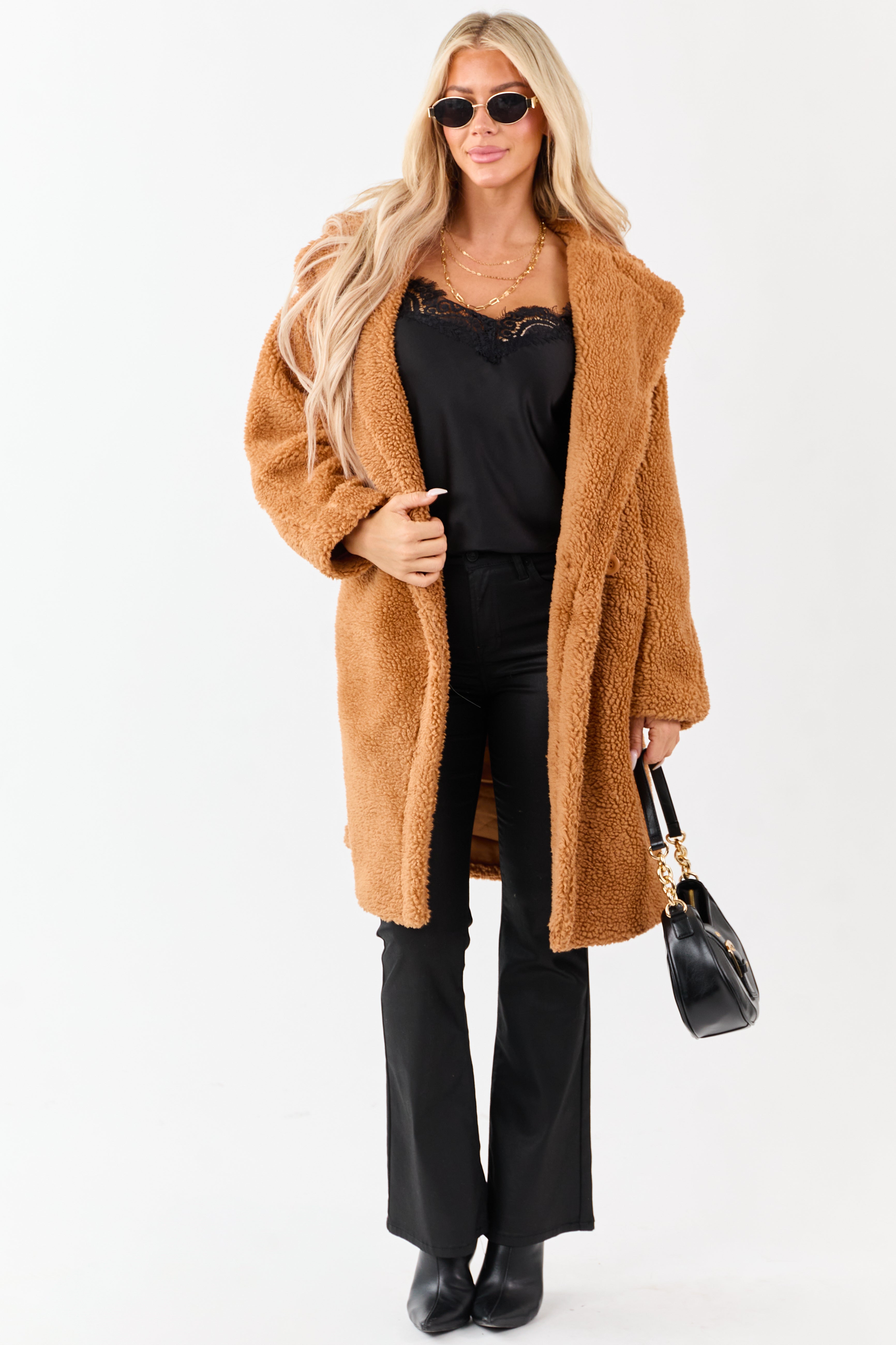 Copper Button Down Sherpa Teddy Trench Coat
