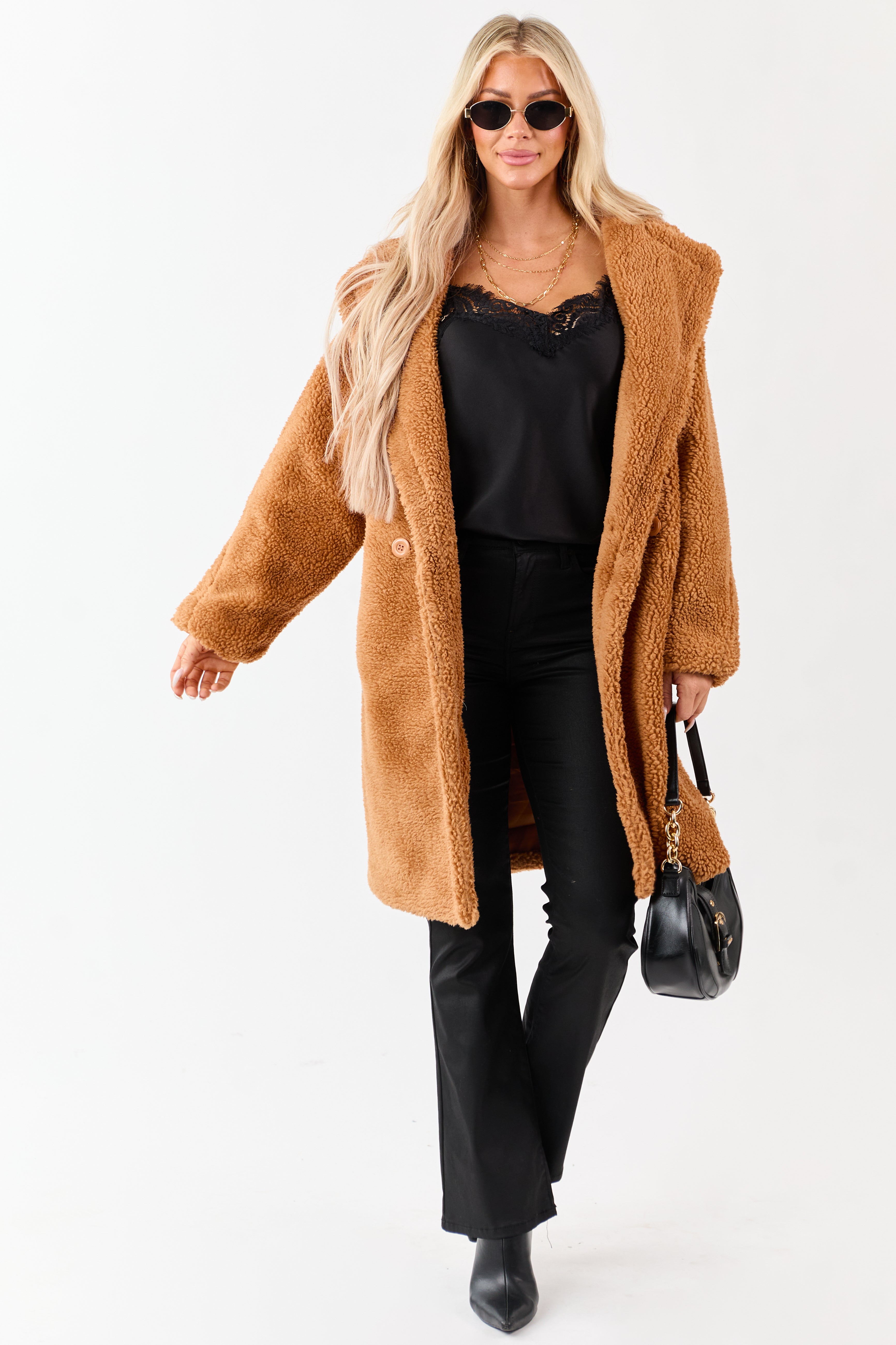 Copper Button Down Sherpa Teddy Trench Coat